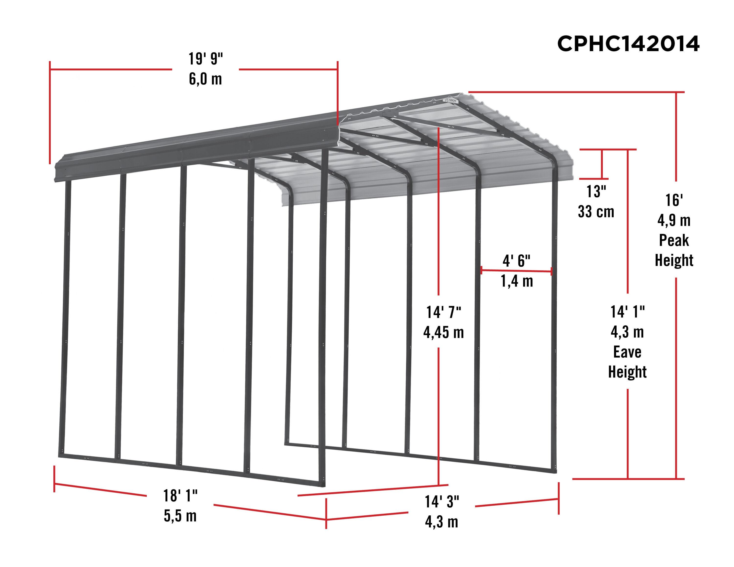 Arrow Arrow Carport, 14 ft. x 20 ft. x 14 ft.