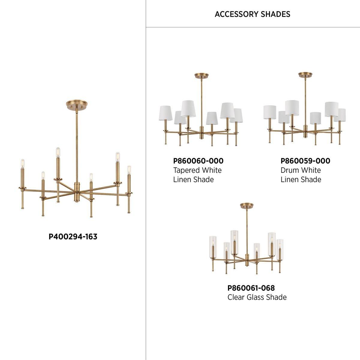 Progress Lighting Elara 6-Light Chandelier, Vintage Brass, Clear Glass Shades