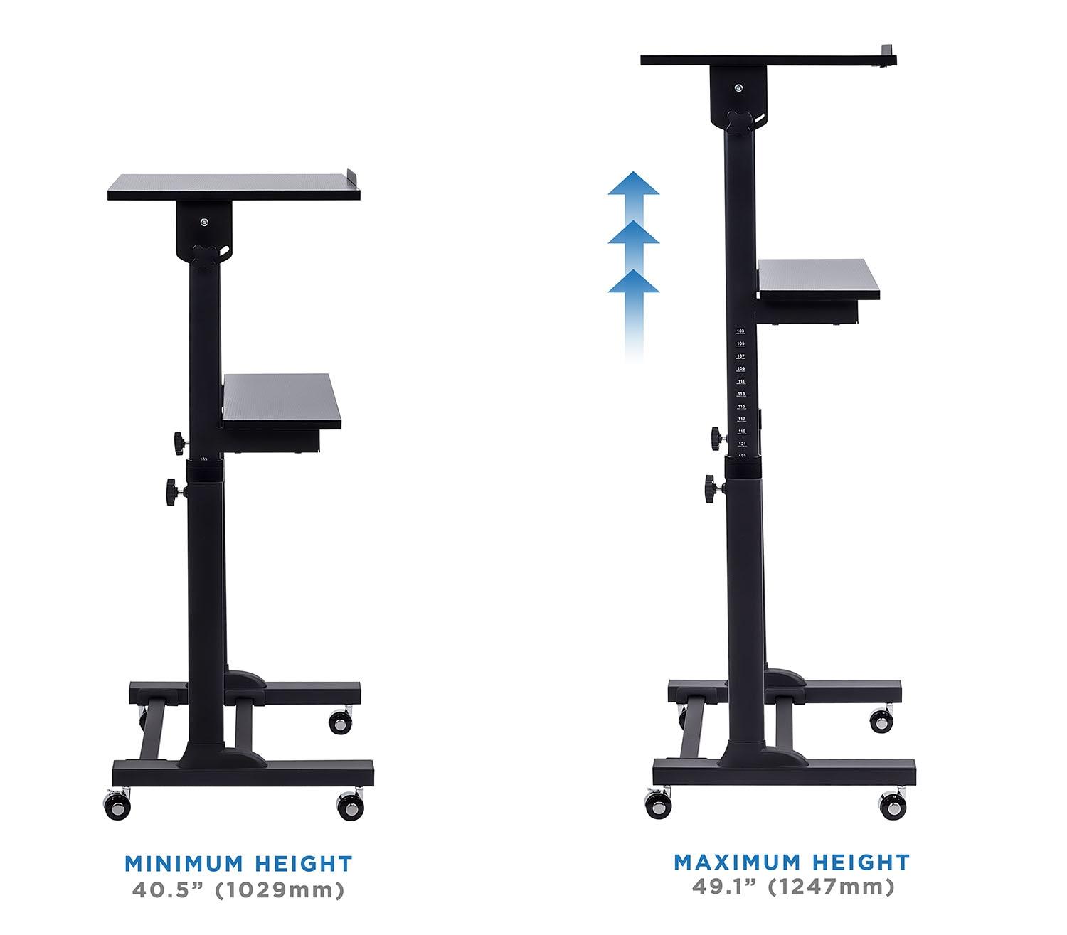 Black Adjustable Mobile Stand Up Desk with Particleboard Top