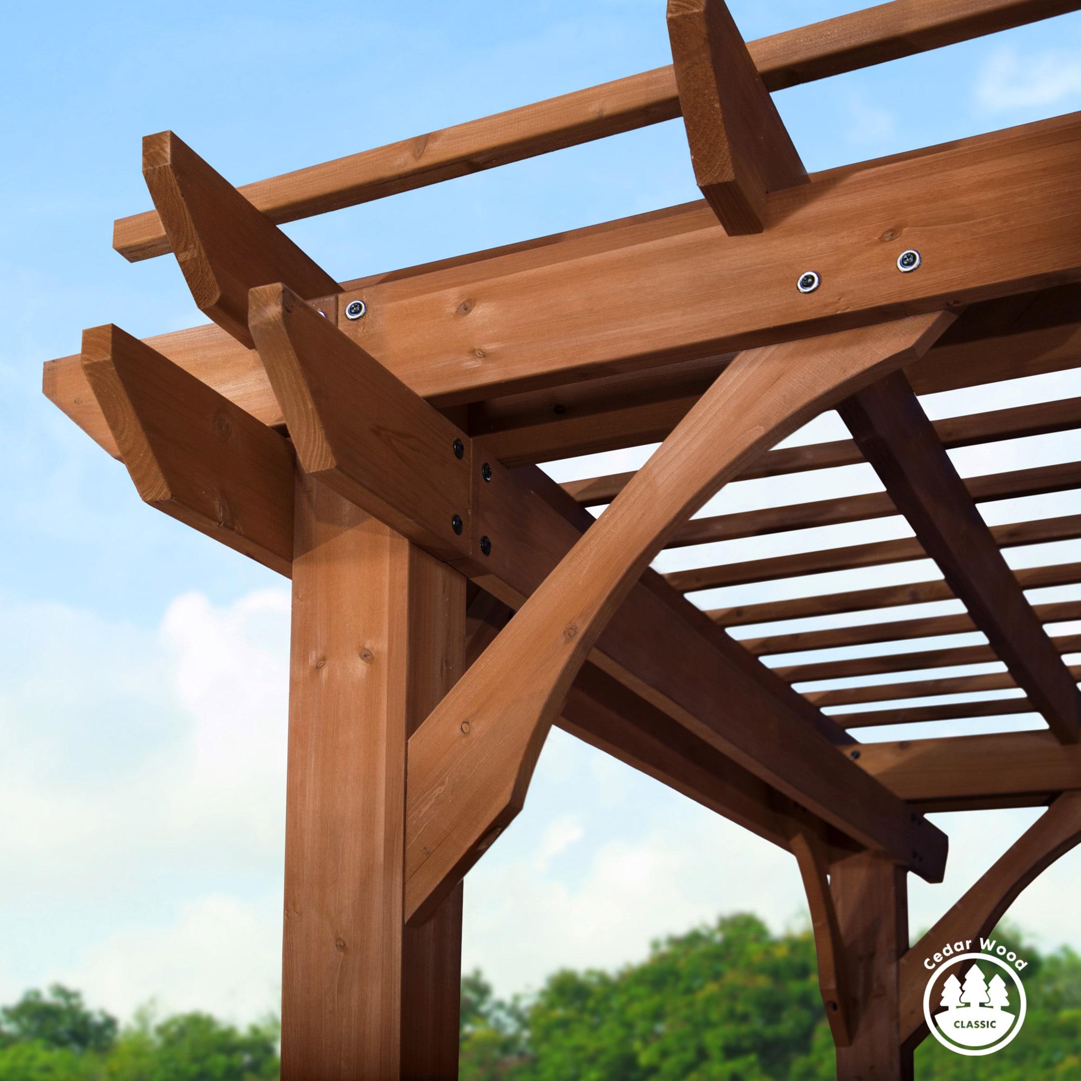 Backyard Discovery Beaumont 12'x10' Cedar Wood Patio Pergola Kit, Trellis Roof, PowerPort