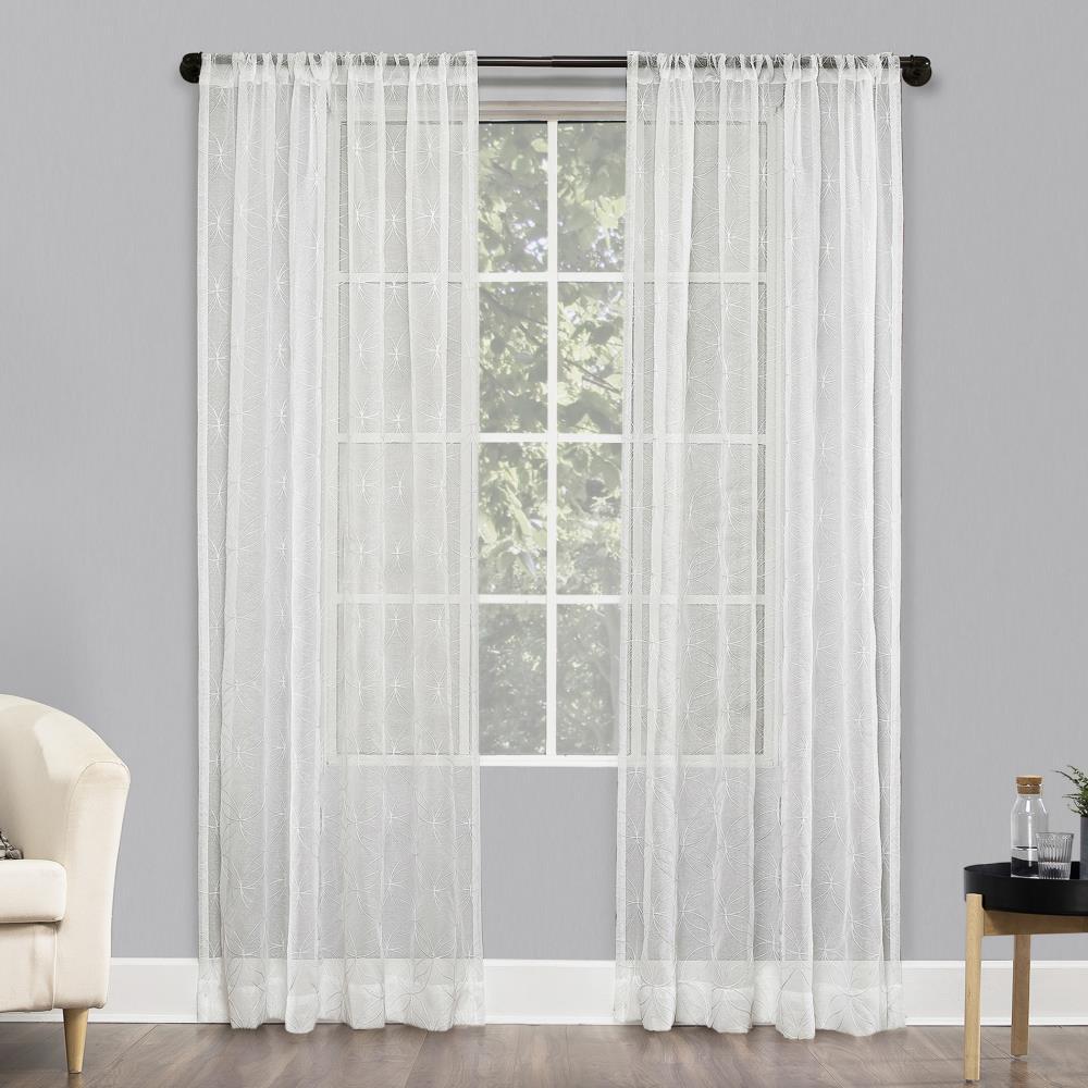 63"x50" Tamaryn Embroidered Trellis Sheer Rod Pocket Curtain Panel Ivory - No. 918: Modern Off-White Polyester Drapery