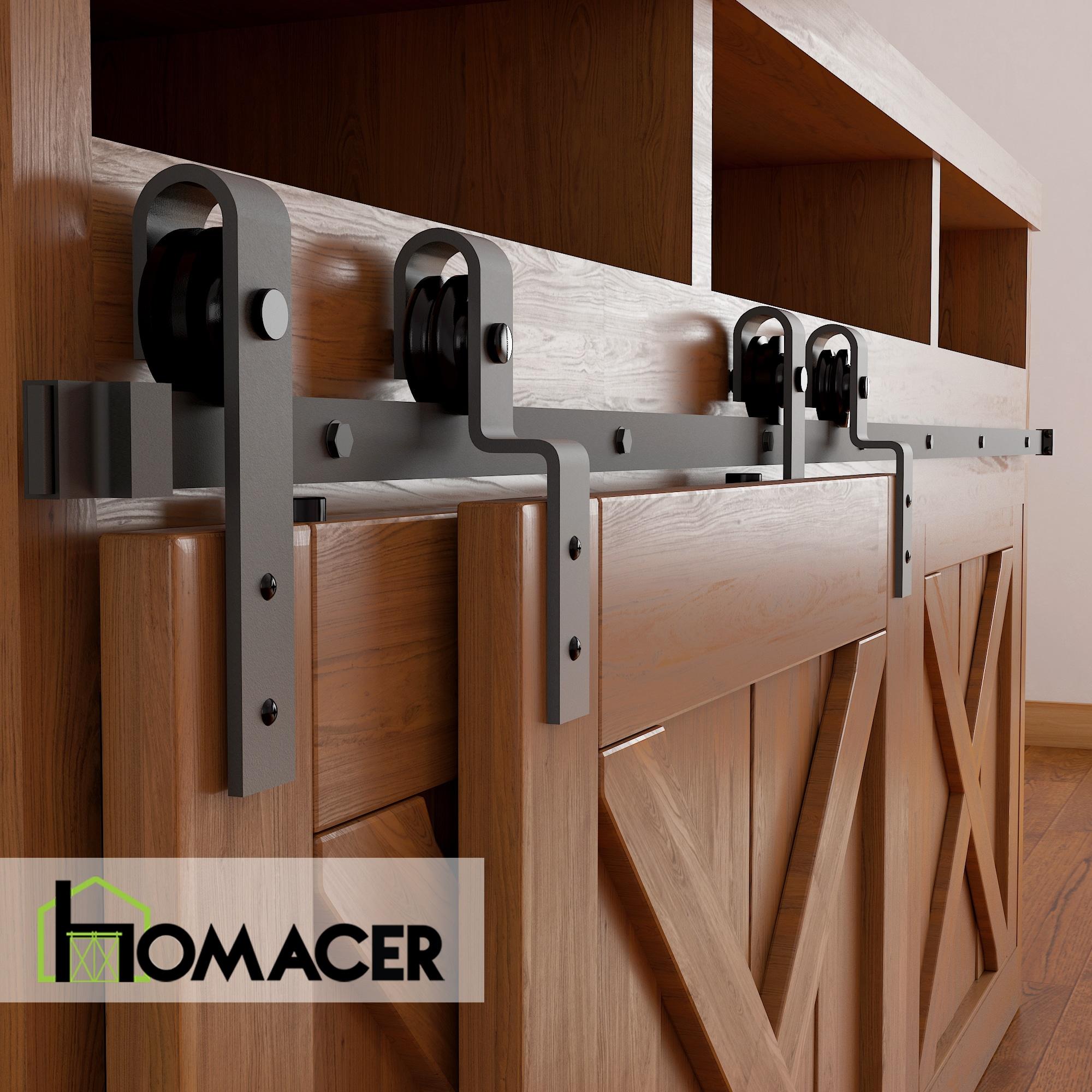 Homacer Mini Black Rustic Classic Design Single Track Bypass Two Door Hardware Kit For Cabinet Use