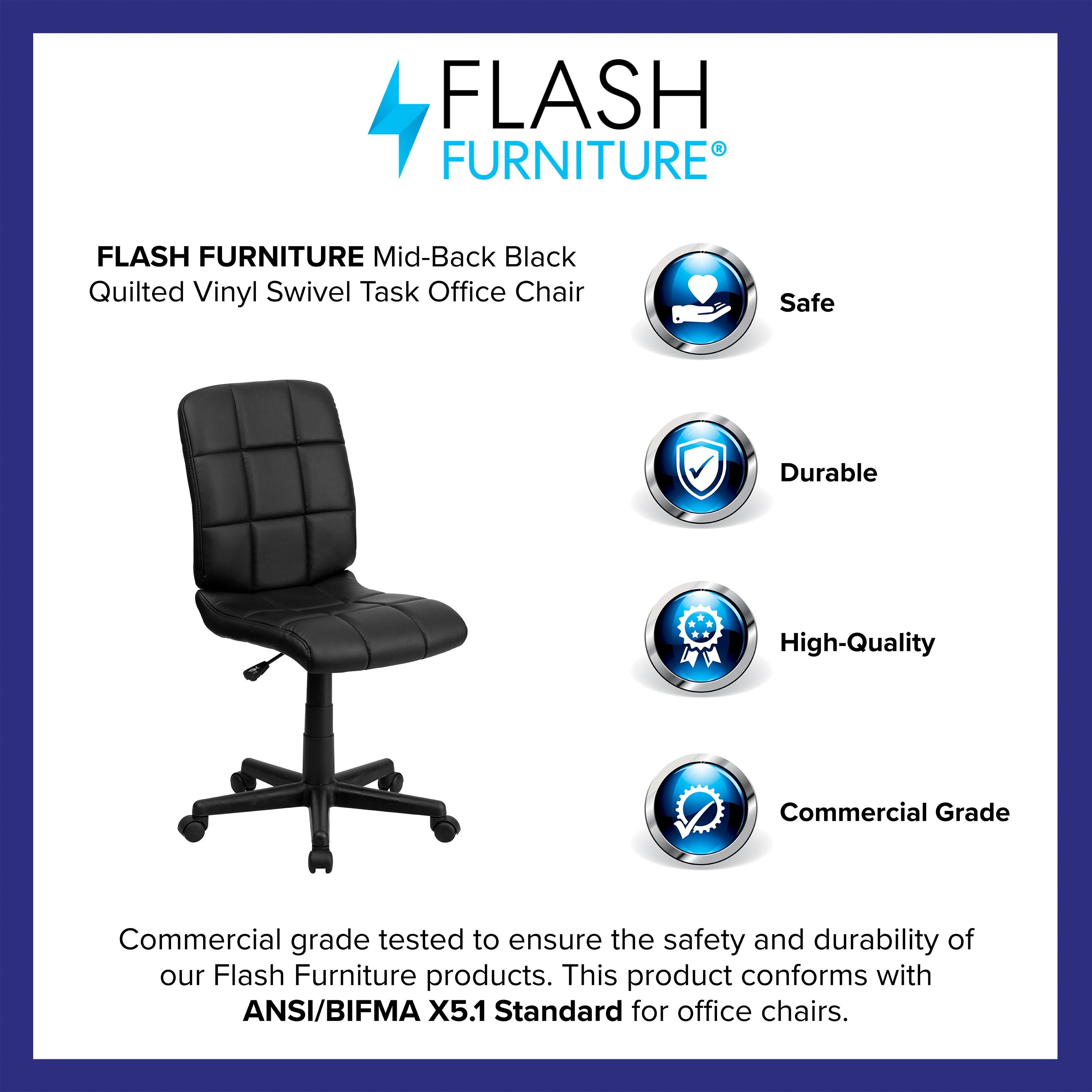 Flash Furniture Clayton Mid-Back Tufted Vinyl Upholstered Swivel Desk Chair with Padded Seat, Black
