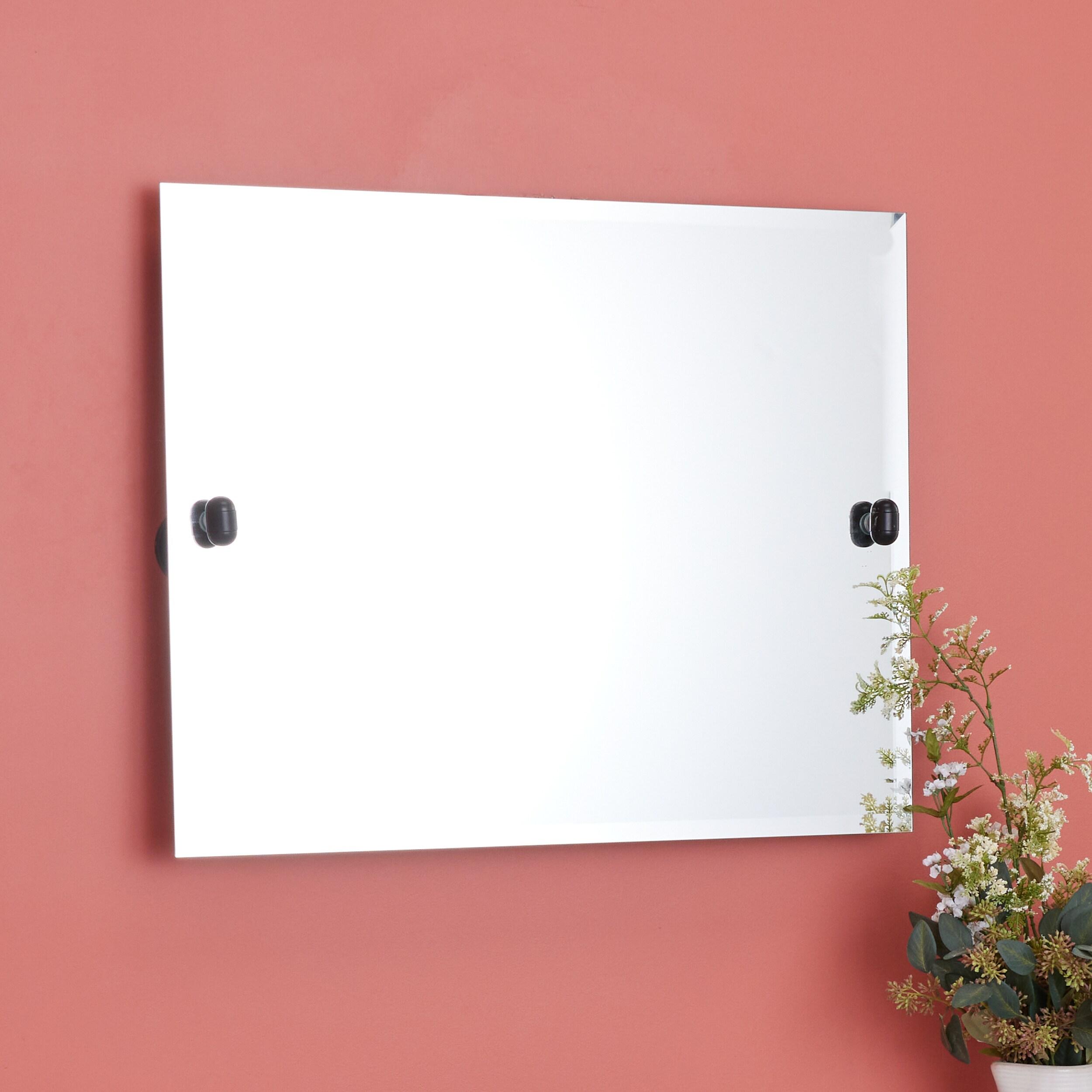 Matte Black Frameless Rectangular Wall Mirror with Beveled Edge