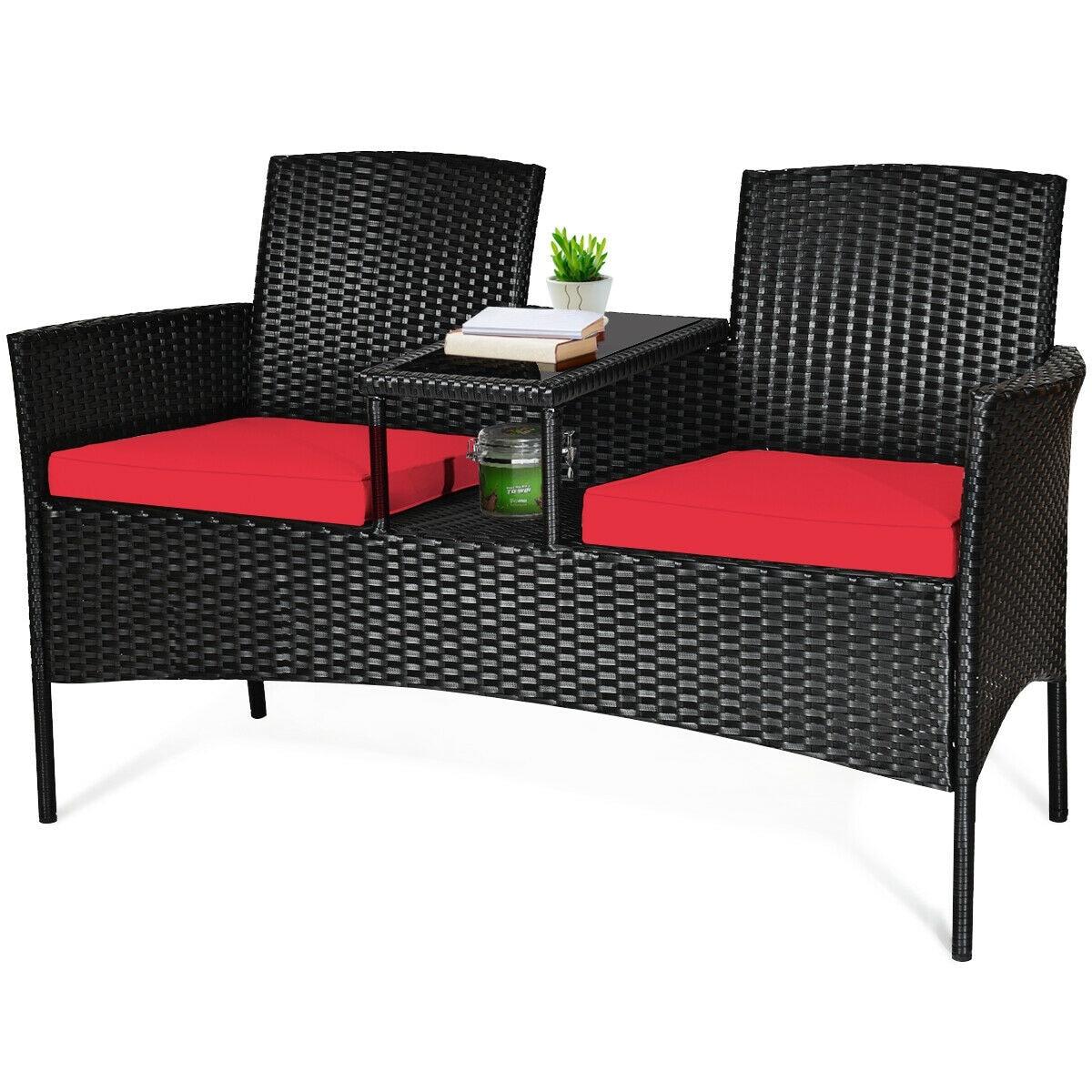 Tangkula Outdoor Rattan Furniture Wicker Patio Conversation Chair W/Cushion Red