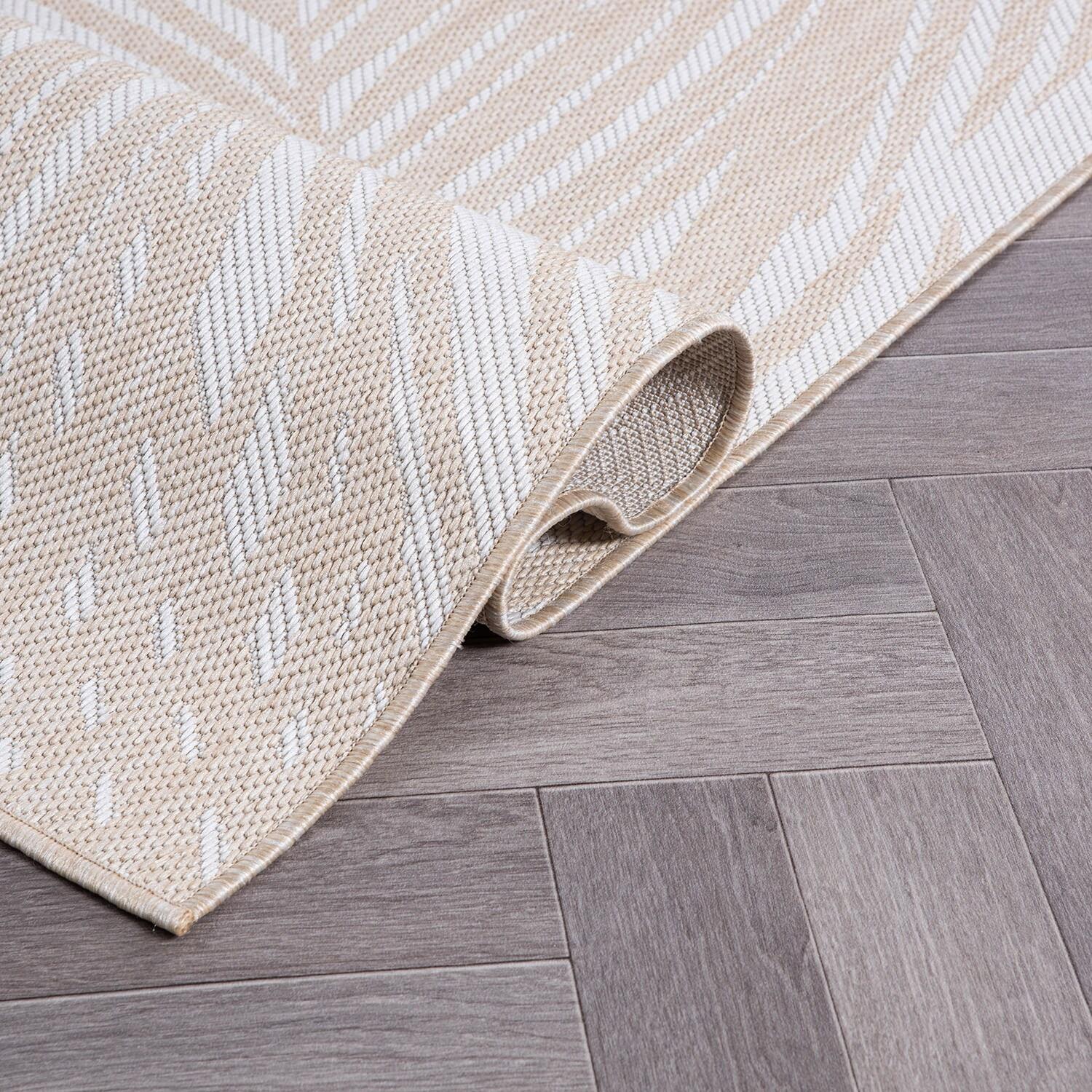 World Rug Gallery Contemporary Distressed Leaves Textured Flat Weave Indoor/Outdoor Area Rug - NATURAL 2'x7'
