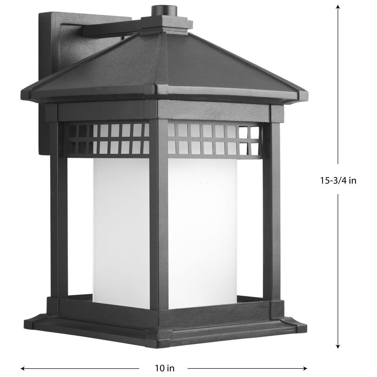 Progress Lighting Merit 1-Light Large Wall Lantern, Black, Square Etched Glass Shade