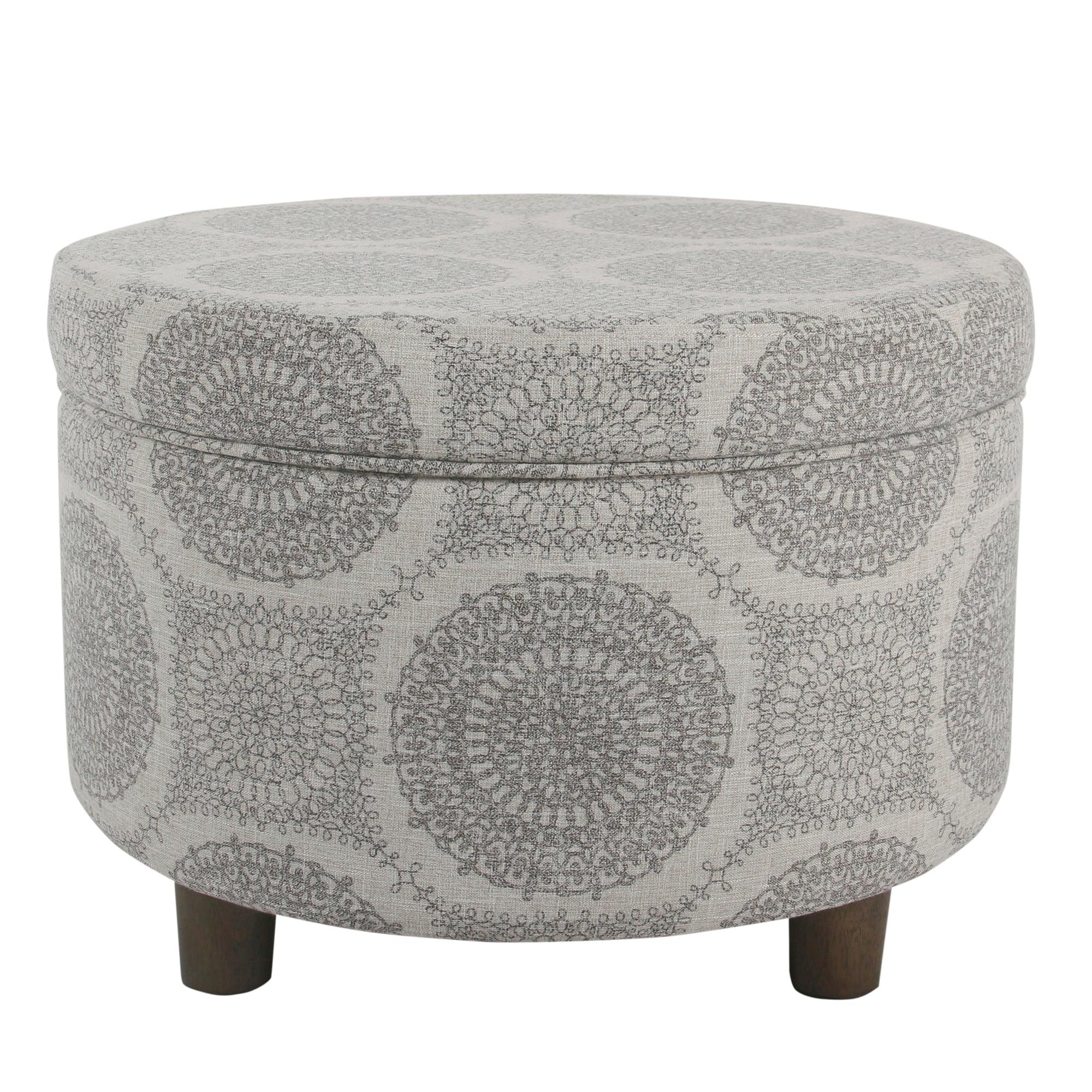 Round Storage Ottoman Gray Medallion - HomePop