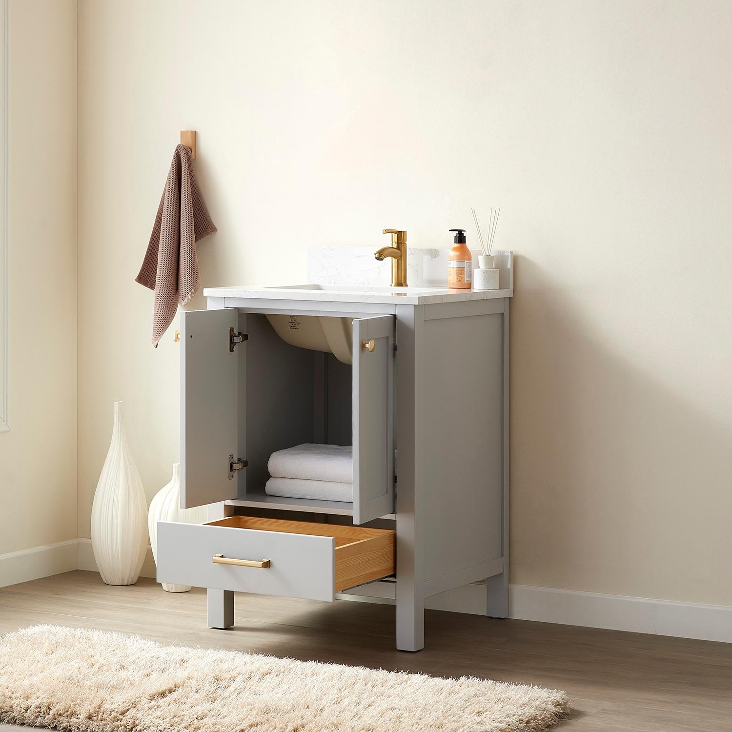 Shannon 24" Single Sink Bathroom Vanity White Stone Top in Gray No Mirror