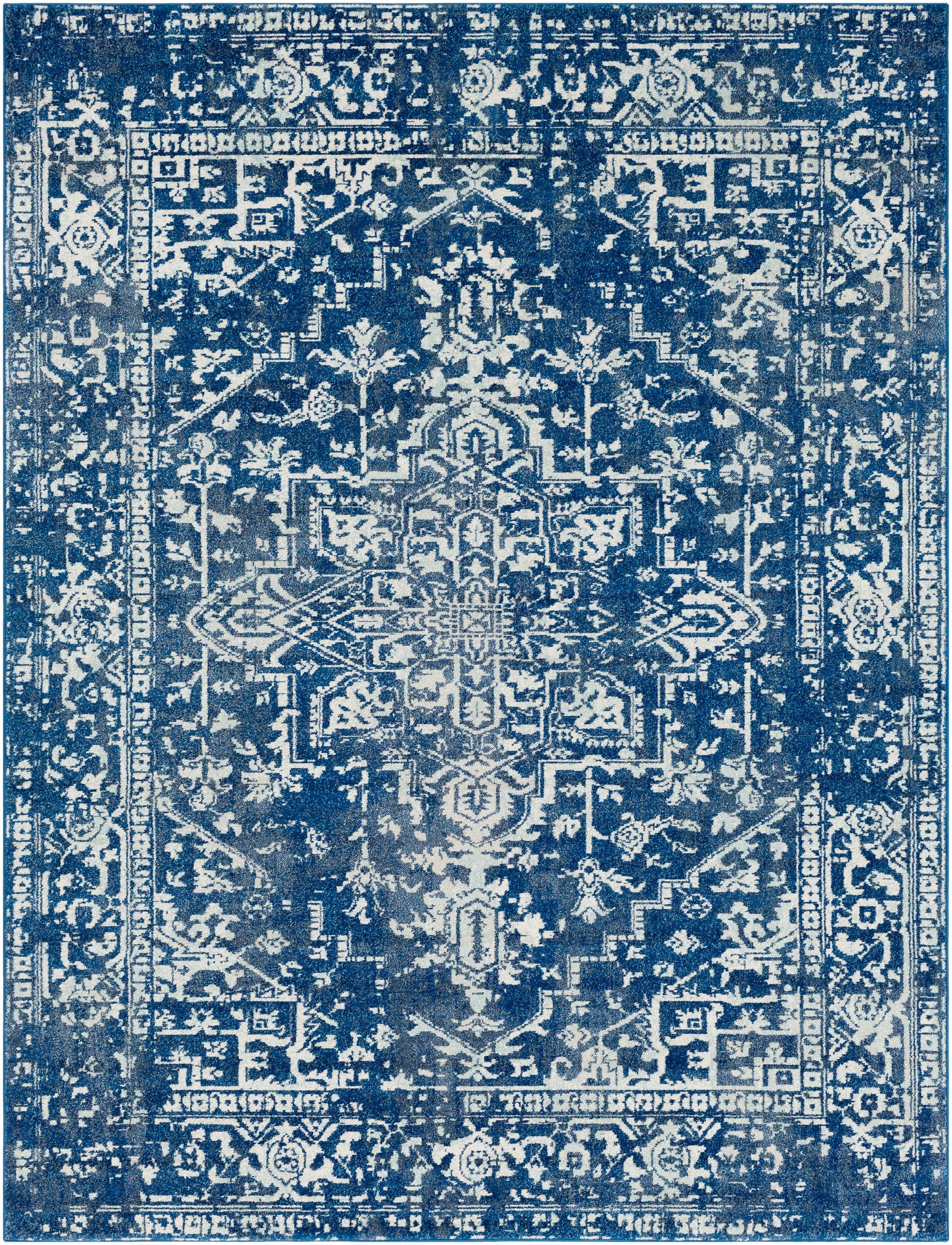 Livabliss 7'10"x10'3" Worsham Traditional Rug Dark Blue: Stain & Fade-Resistant, Medium Pile, Indoor Use