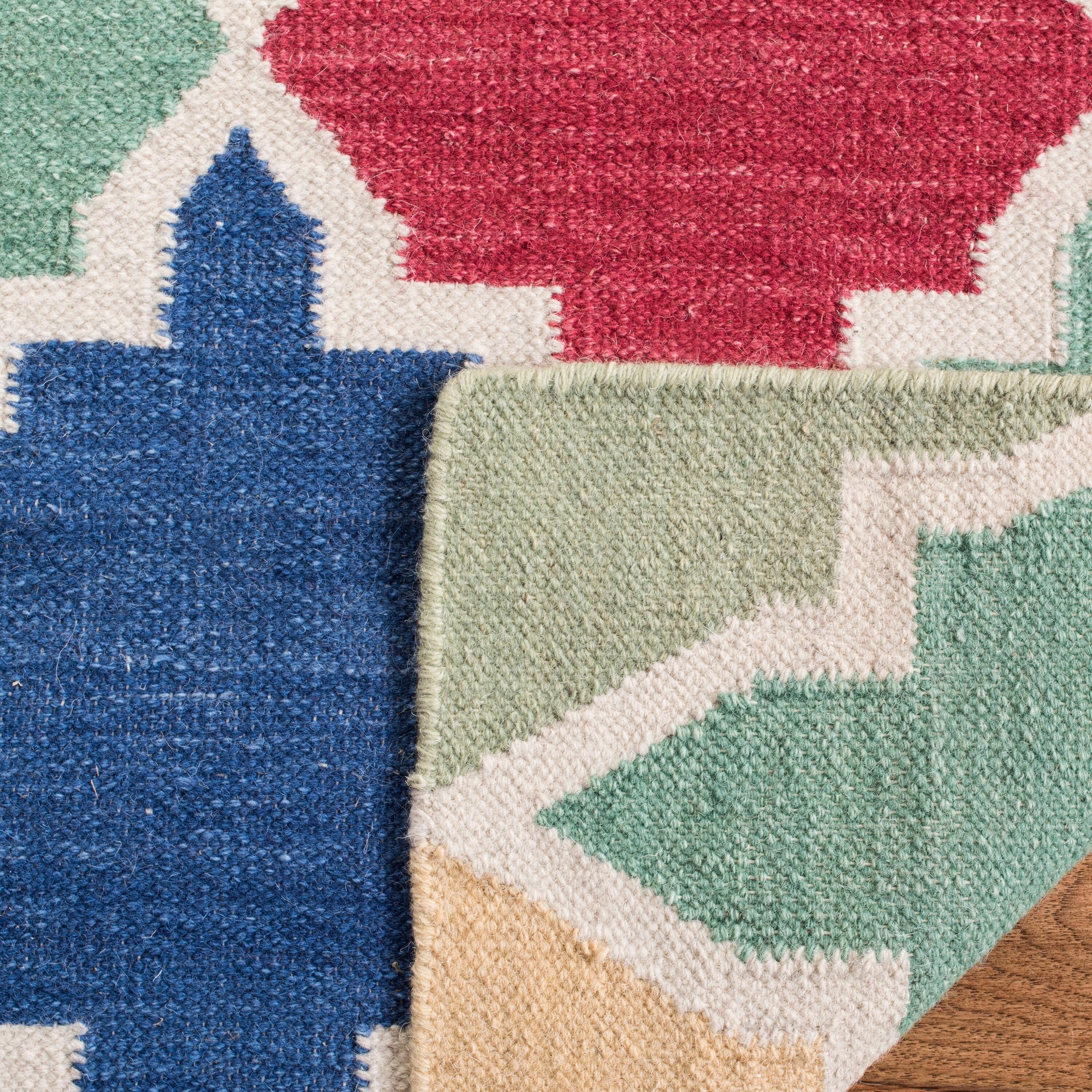 SAFAVIEH Dhurries Wystan Geometric Area Rug, Blue/Multi, 3' x 5'