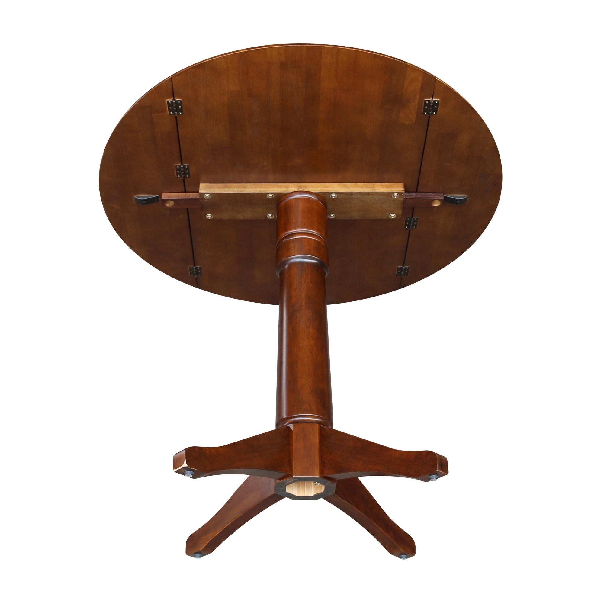 42" Round Dual Drop Leaf Pedestal Table - 36.3"H  Espresso