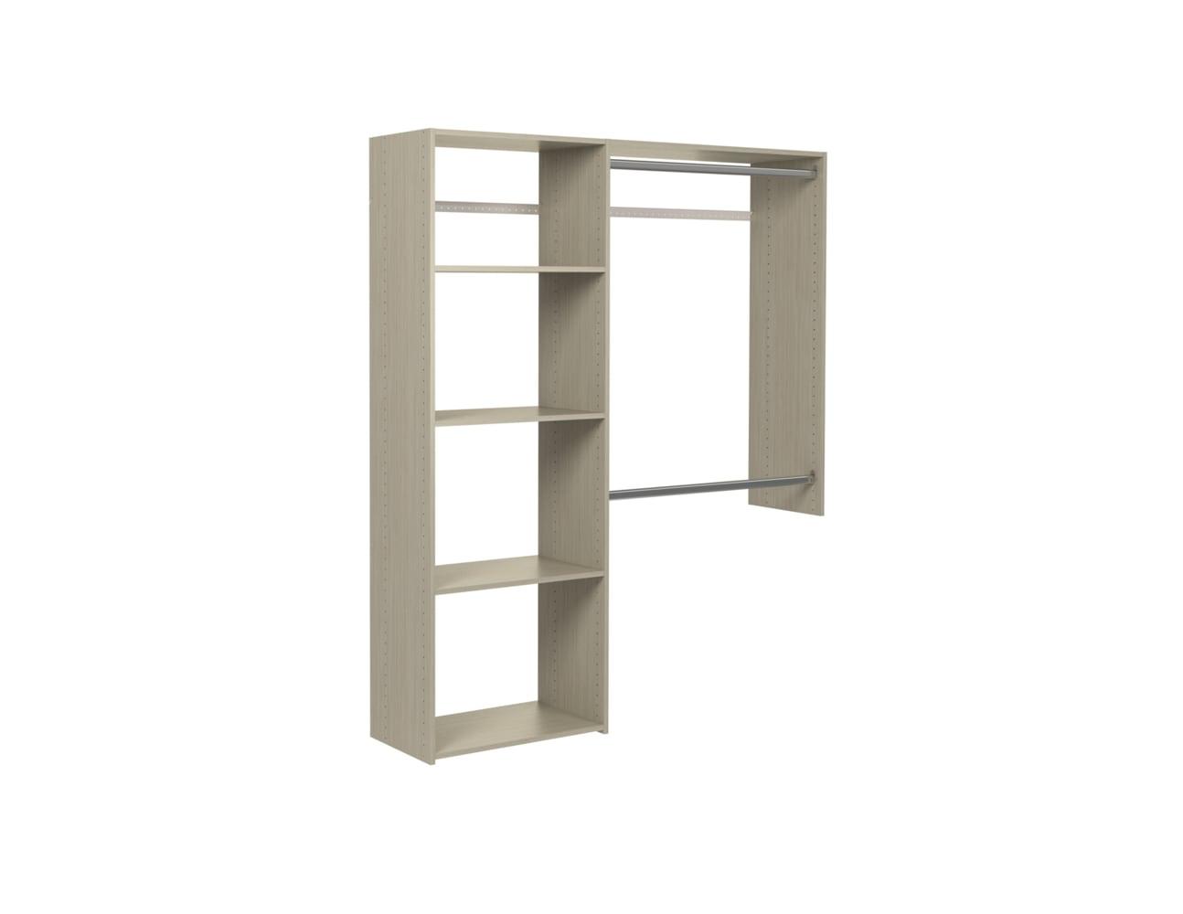 Weathered Grey Medium Wood Closet System with Satin Nickel Hardware