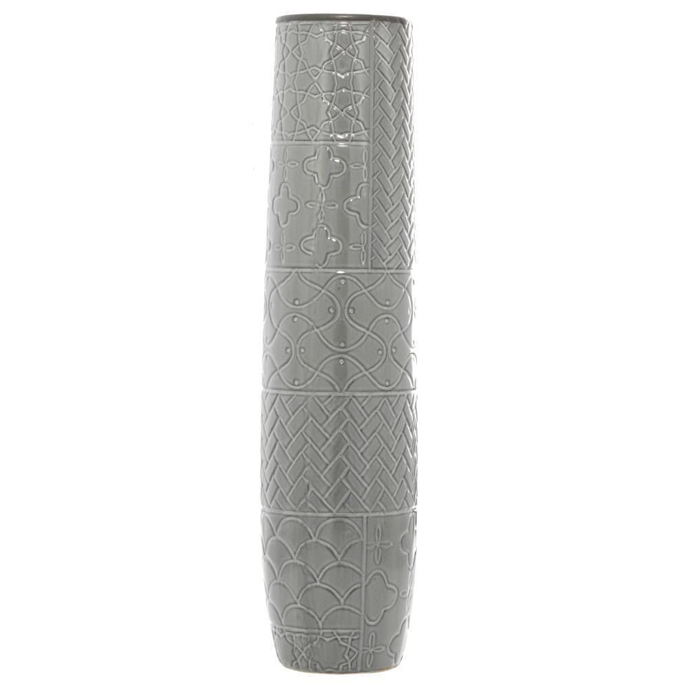 Ceramic Slim Engraved Patterned Decorative Gray Vase