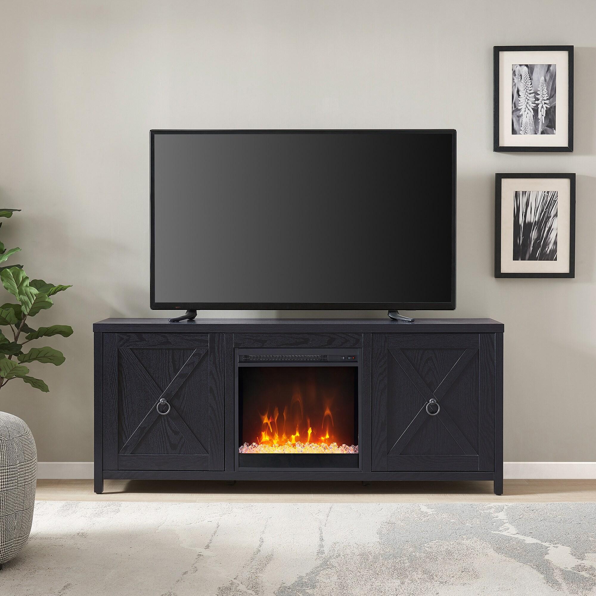 Evelyn&Zoe Granger Rectangular TV Stand with Crystal Fireplace for TV's up to 65", Black