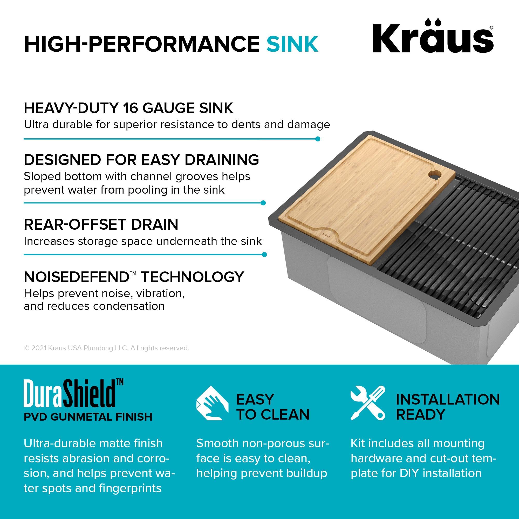 KRAUS Kore™ 27" L Undermount Workstation 16 Gauge Black Stainless Steel Single Bowl Kitchen Sink in PVD Gunmetal Finish