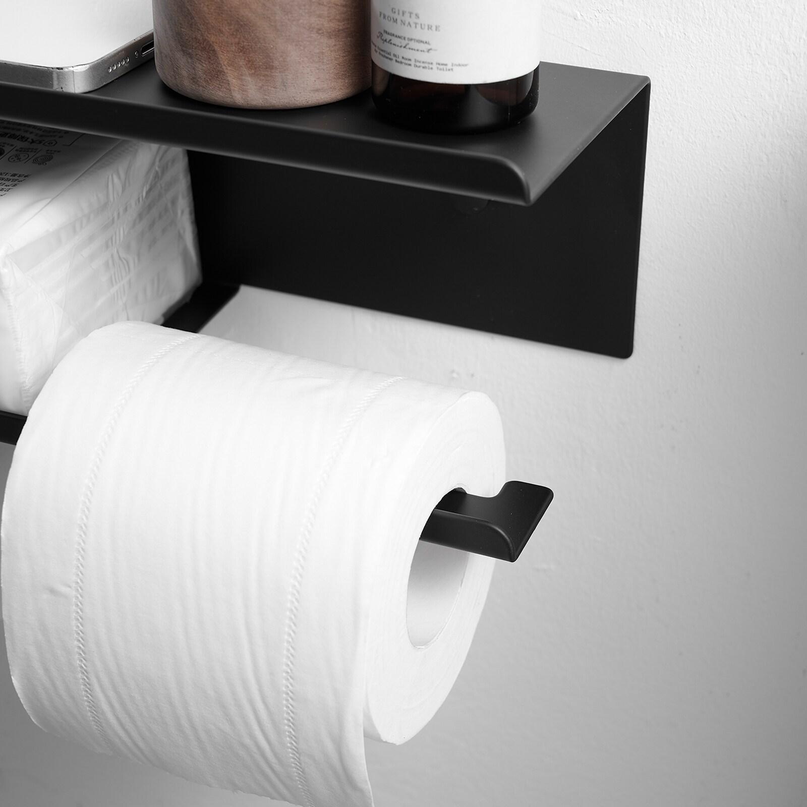Modern Toilet Paper Holder with Anti-Rust Shelf Paper Roll Holder Toilet Tissue Holder Wipes Storage in Matte Black