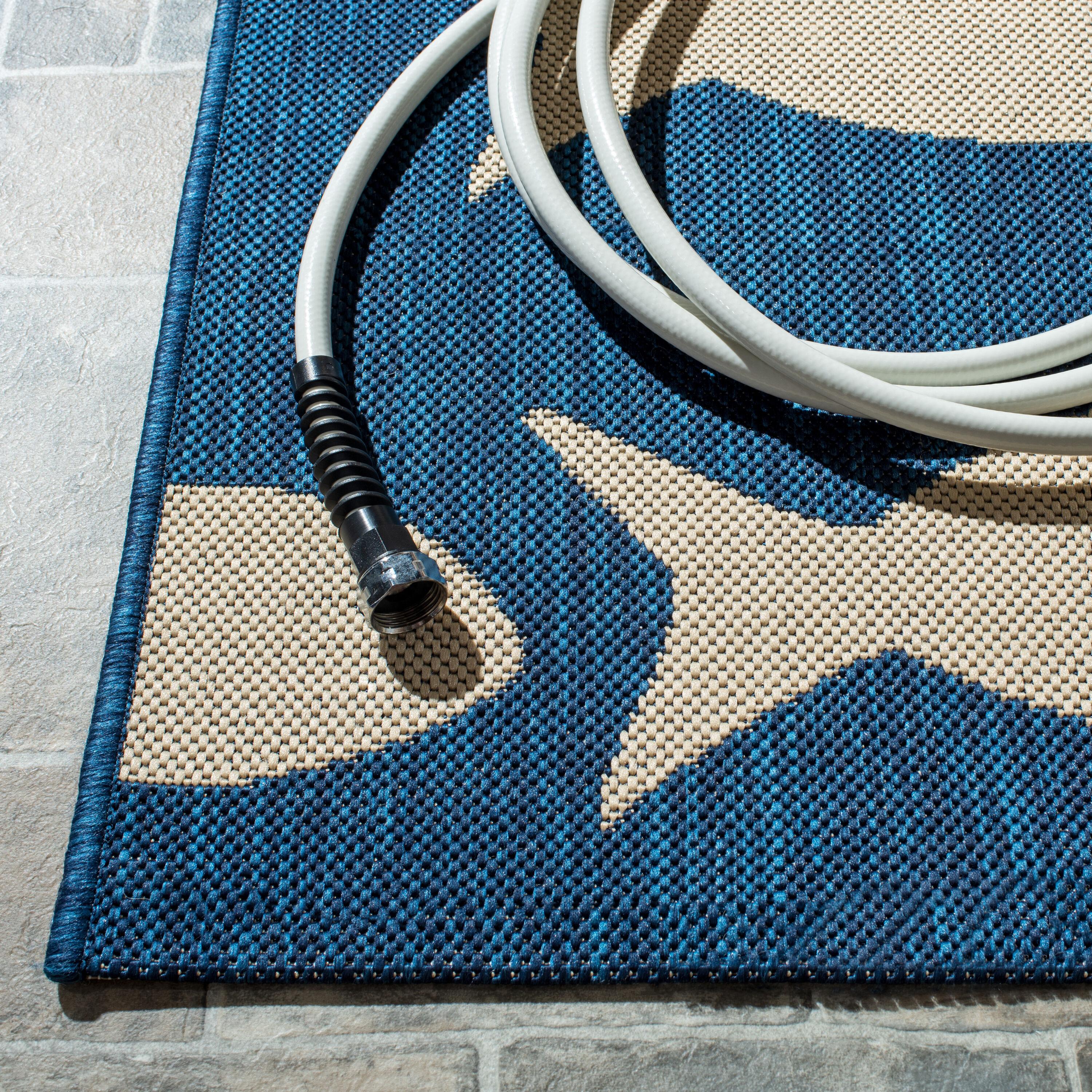 Courtyard CY6012 Power Loomed Indoor/Outdoor Area Rug - Navy/Beige - 5'3"x5'3" - Safavieh.