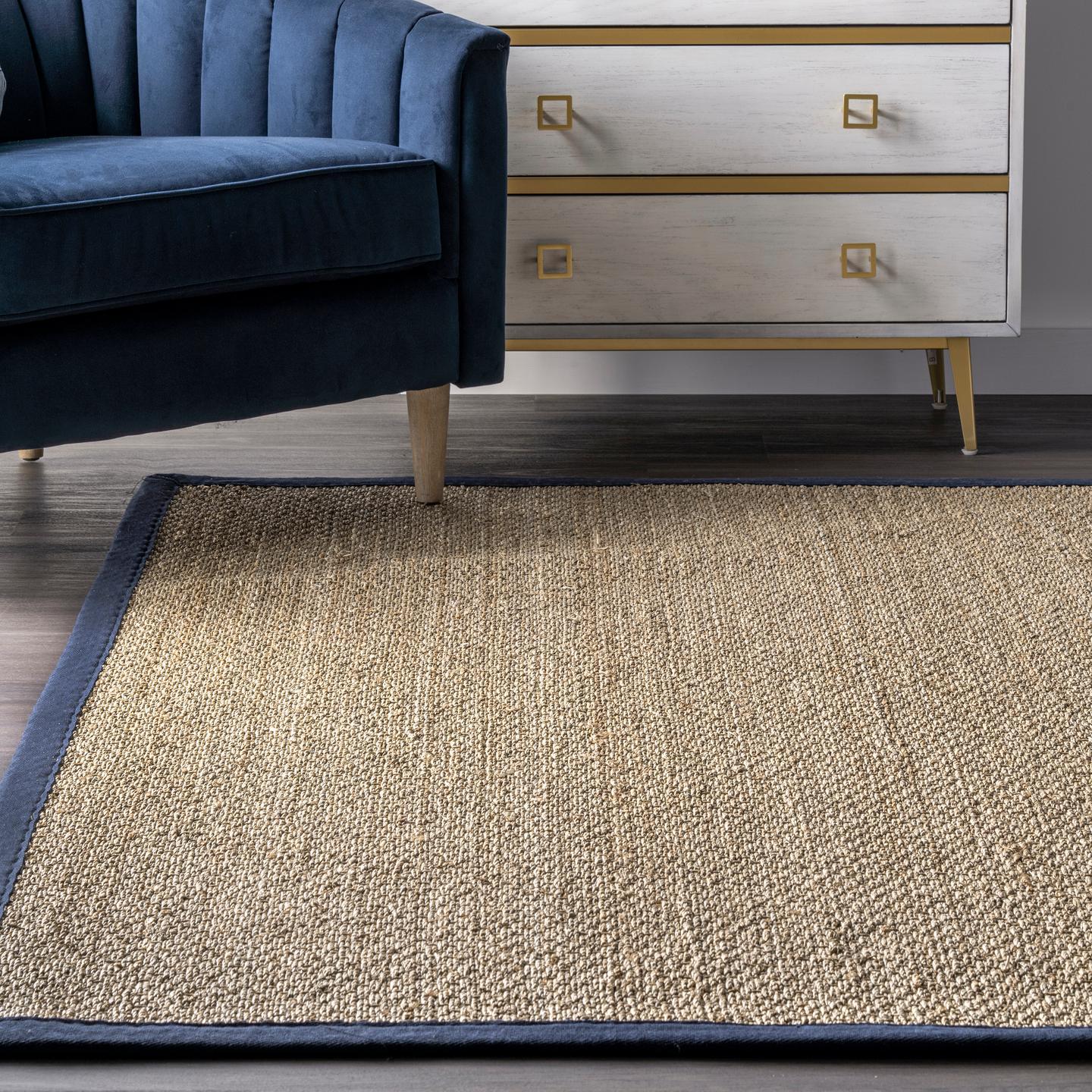nuLOOM 3x5 Elijah Seagrass Area Rug, Navy, Solid Farmhouse Style, Cotton Bordered, Basketweave, Natural Fiber, For Bedroom, Dining Room, Living Room, Hallway, Office, Kitchen, Entryway