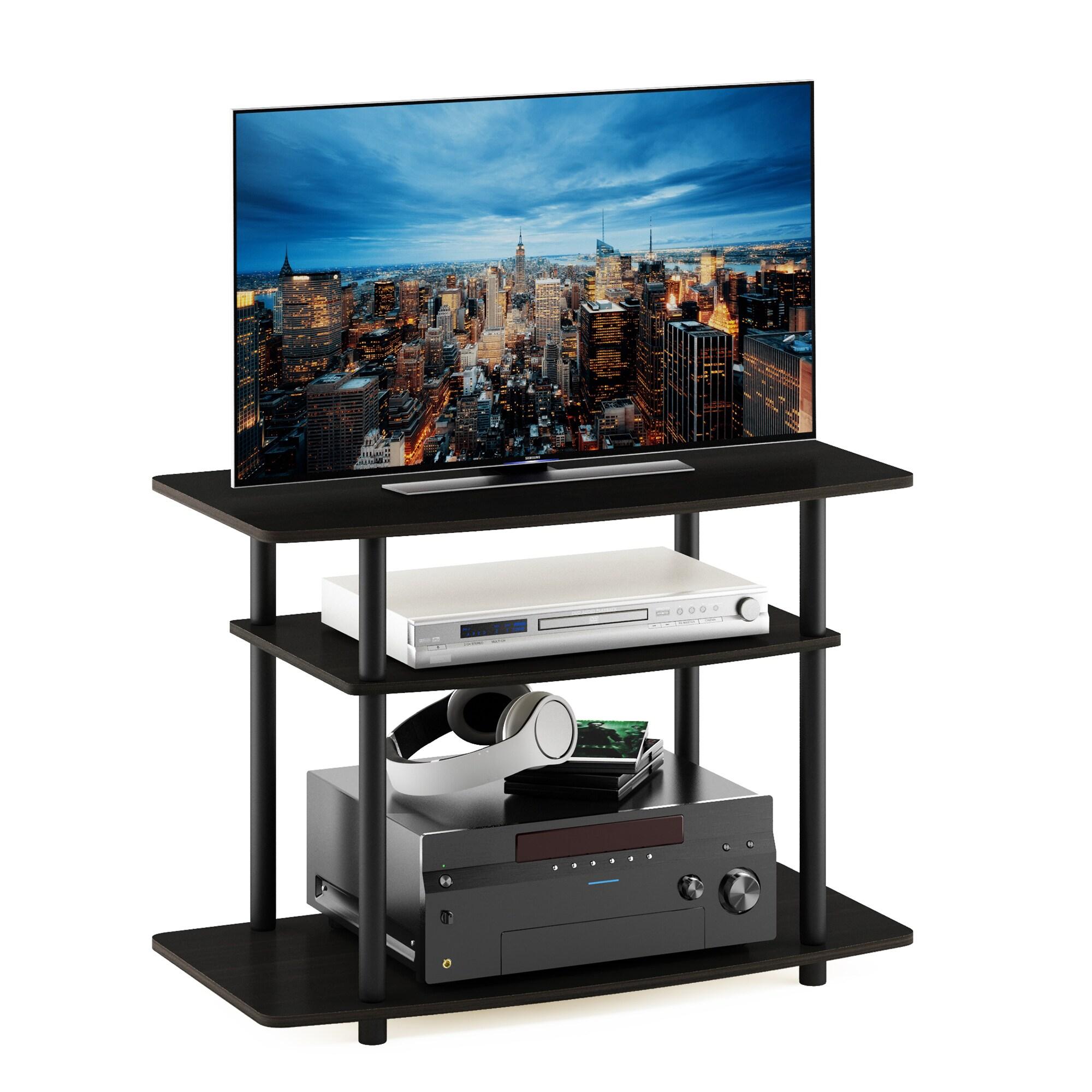 Furinno 3-Tier TV Stand Console Table for TV's up to 32" Media Entertainment Center No Tools Espresso/Black