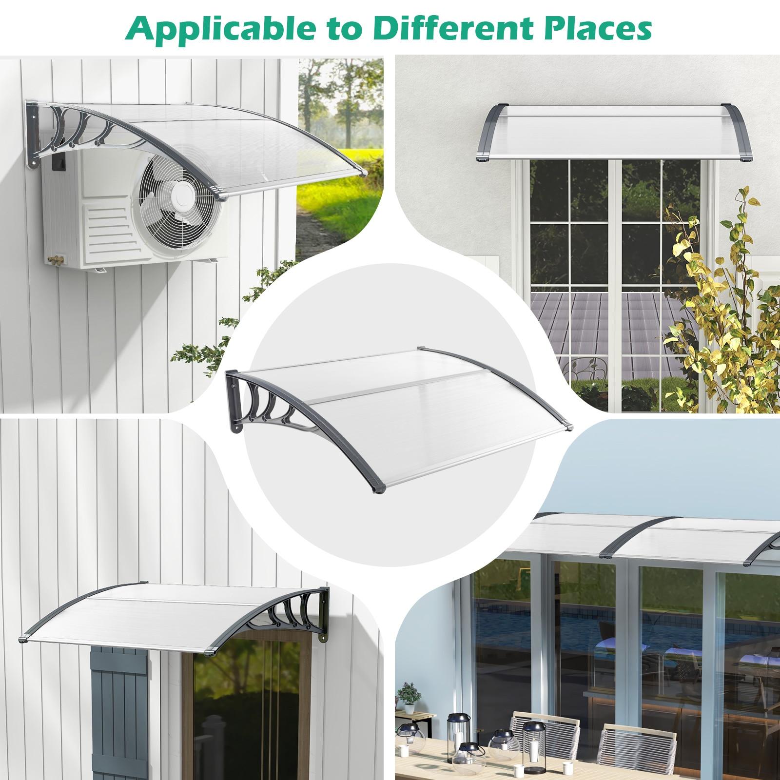 48" x 40" Window Awning, Awnings for Doors, with Hollow Sheet, Rain Snow Sunlight, Outdoor Awning Canopy Exterior for Porch, Deck, Patio, Balcony, Gray
