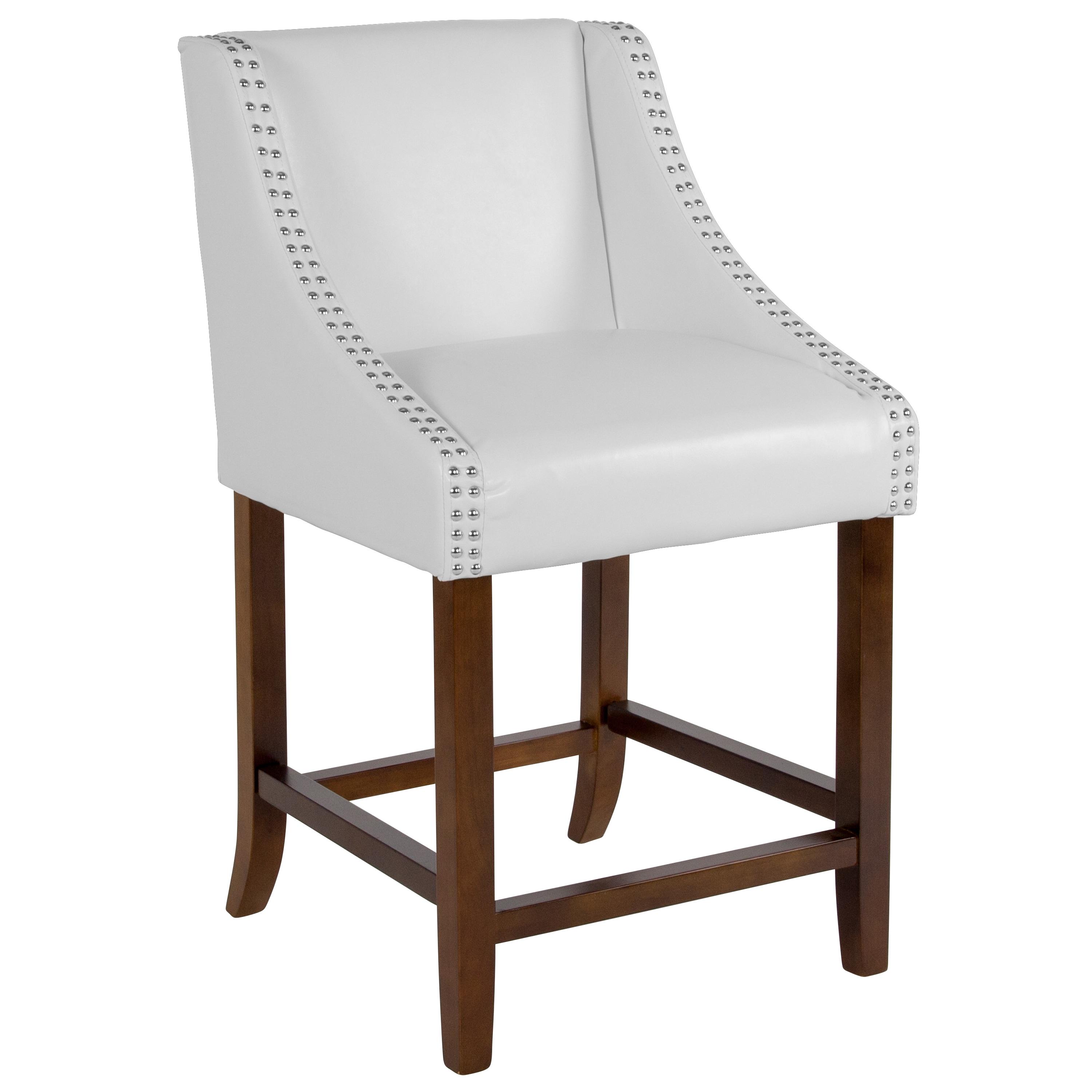 Flash Furniture Carmel Series 24" High Transitional Walnut Counter Height Stool with Nail Trim in White LeatherSoft