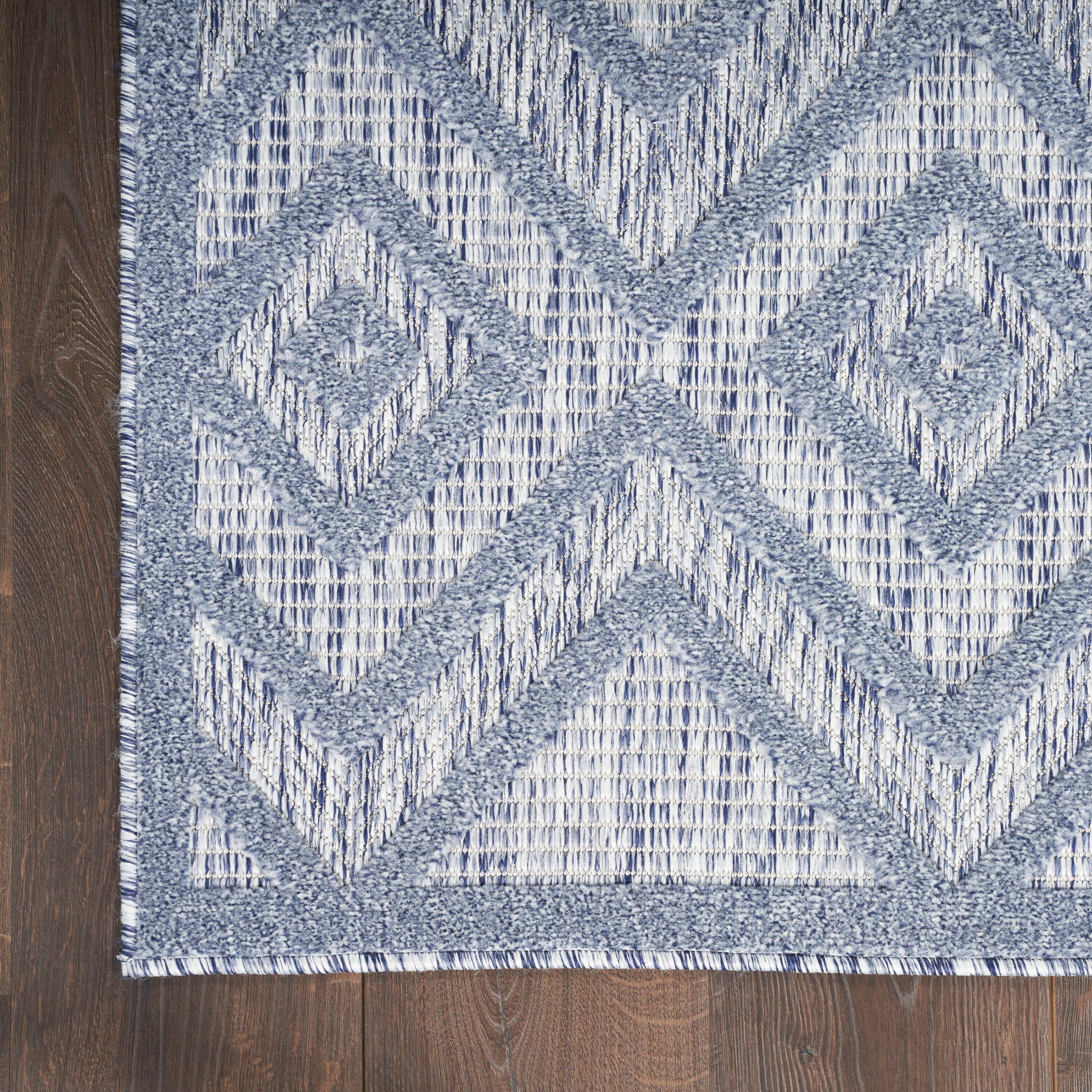 Nourison Versatile Diamond Geometric Flatweave Indoor Outdoor Area Rug Denim Blue 6' x 9'