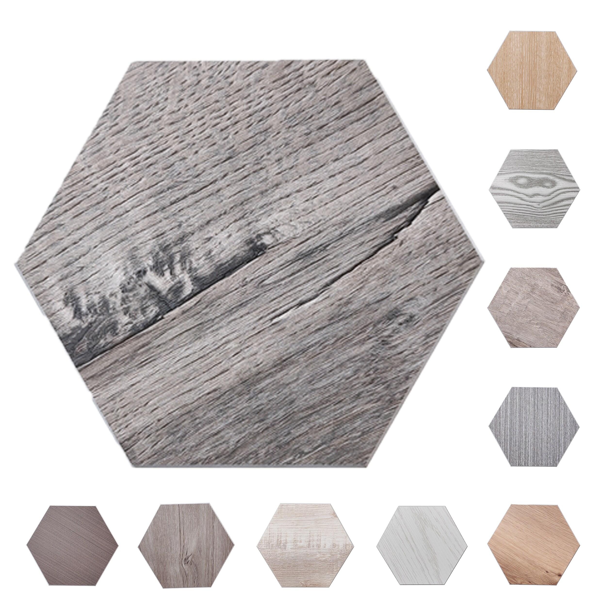 Hexagon Gray Wood Grain Peel and Stick Wall Tile