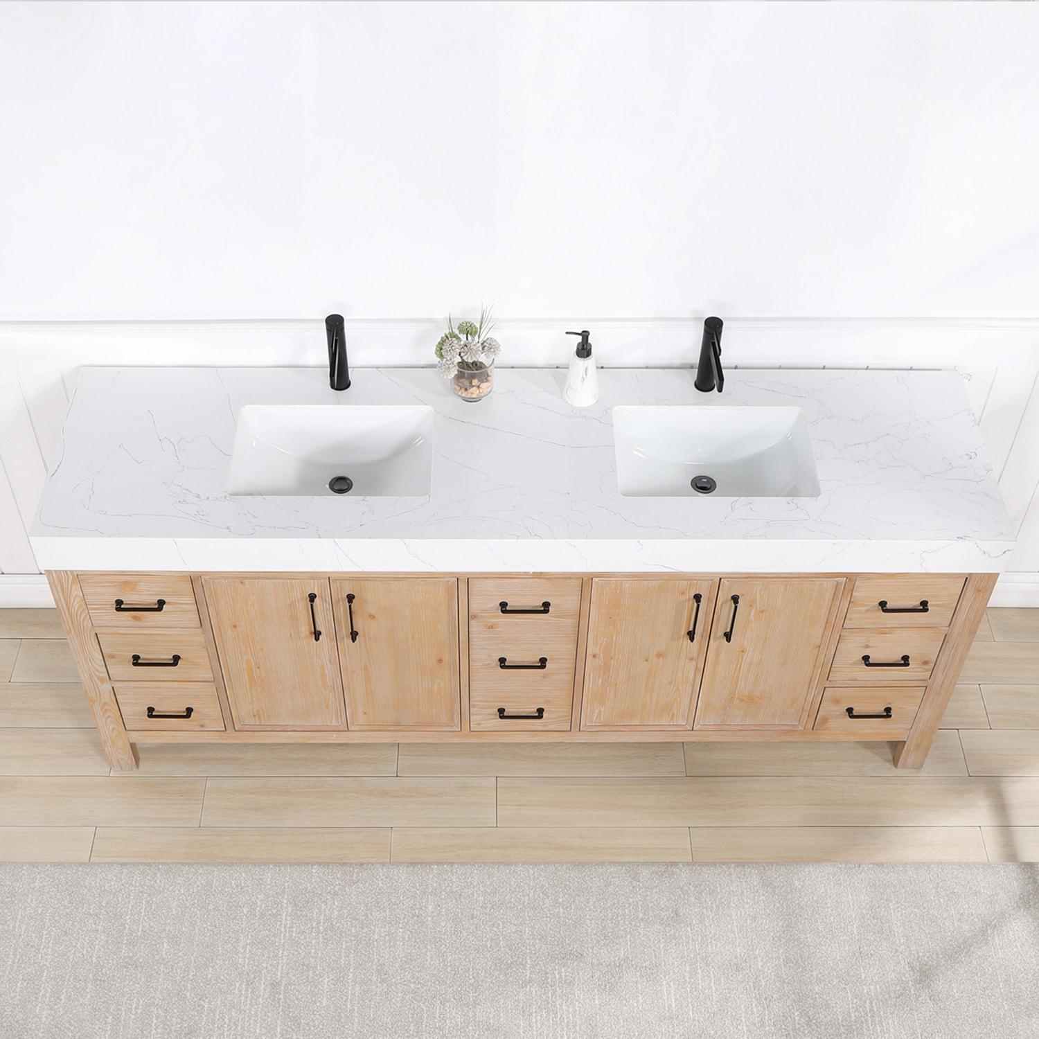 Vinnova Leon 84" Wood Double Vanity with Adjustable Drawer in Brown/White