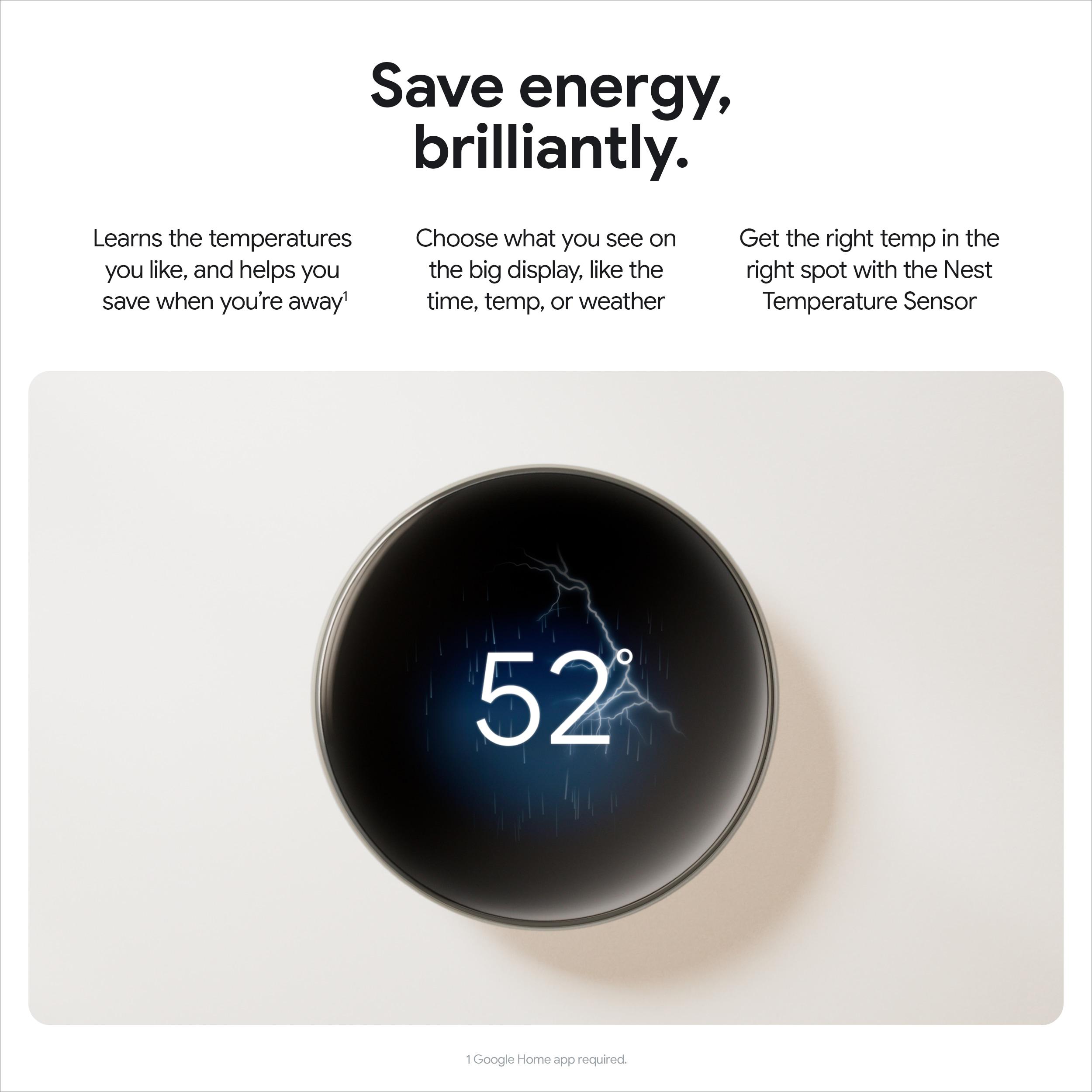 Google Nest Learning Thermostat (4th Gen) with Nest Temperature Sensor (2nd Gen) - Silver: Wi-Fi, Energy Star Certified