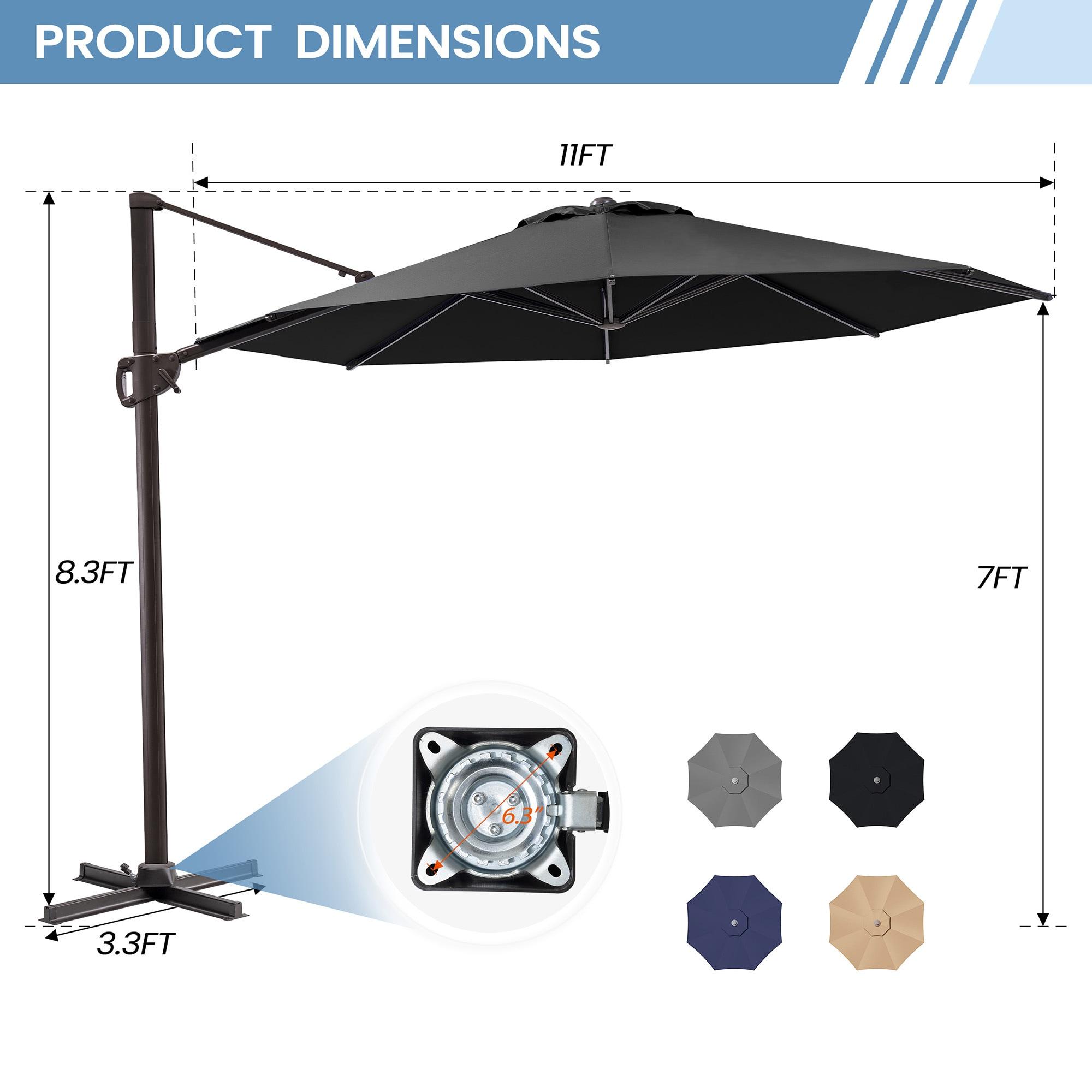 Black 11 Ft Steel Cantilever Patio Umbrella with Cross Base