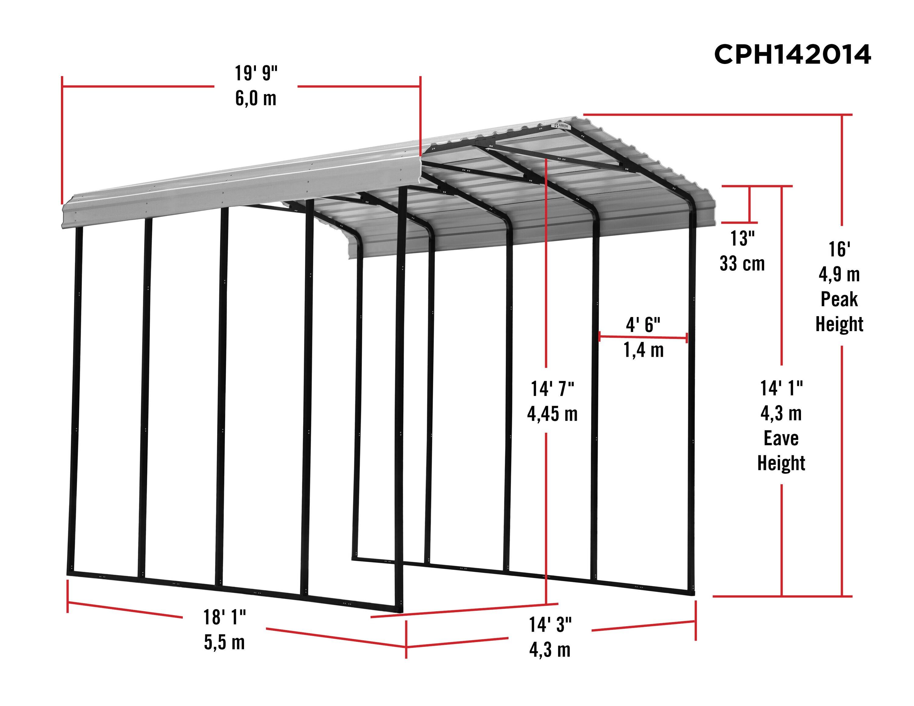 Arrow Arrow Carport, 14 ft. x 20 ft. x 14 ft.