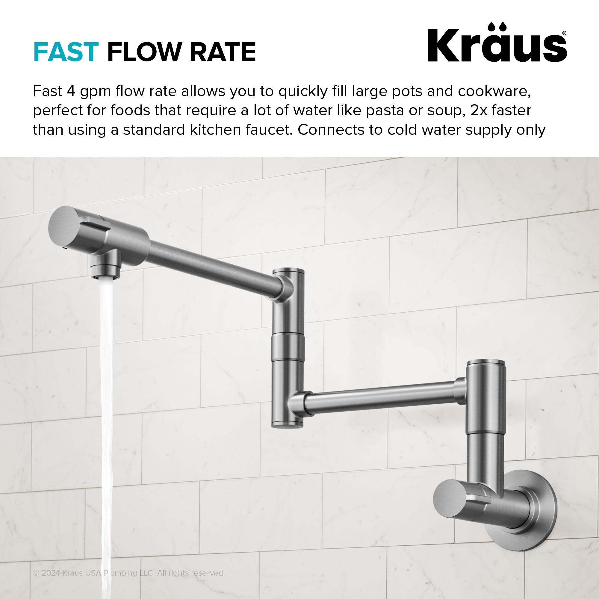 KRAUS Bolden 2 Handle Pot Filler Faucet With Retractable Arm, Wall Mount Kitchen Faucet, Pot Filler For Over Stove