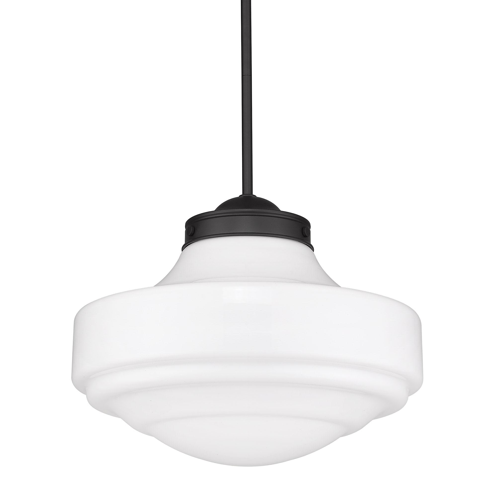 Golden Lighting Ingalls 1-Light LargePendant in Matte Black with Vintage Milk Glass