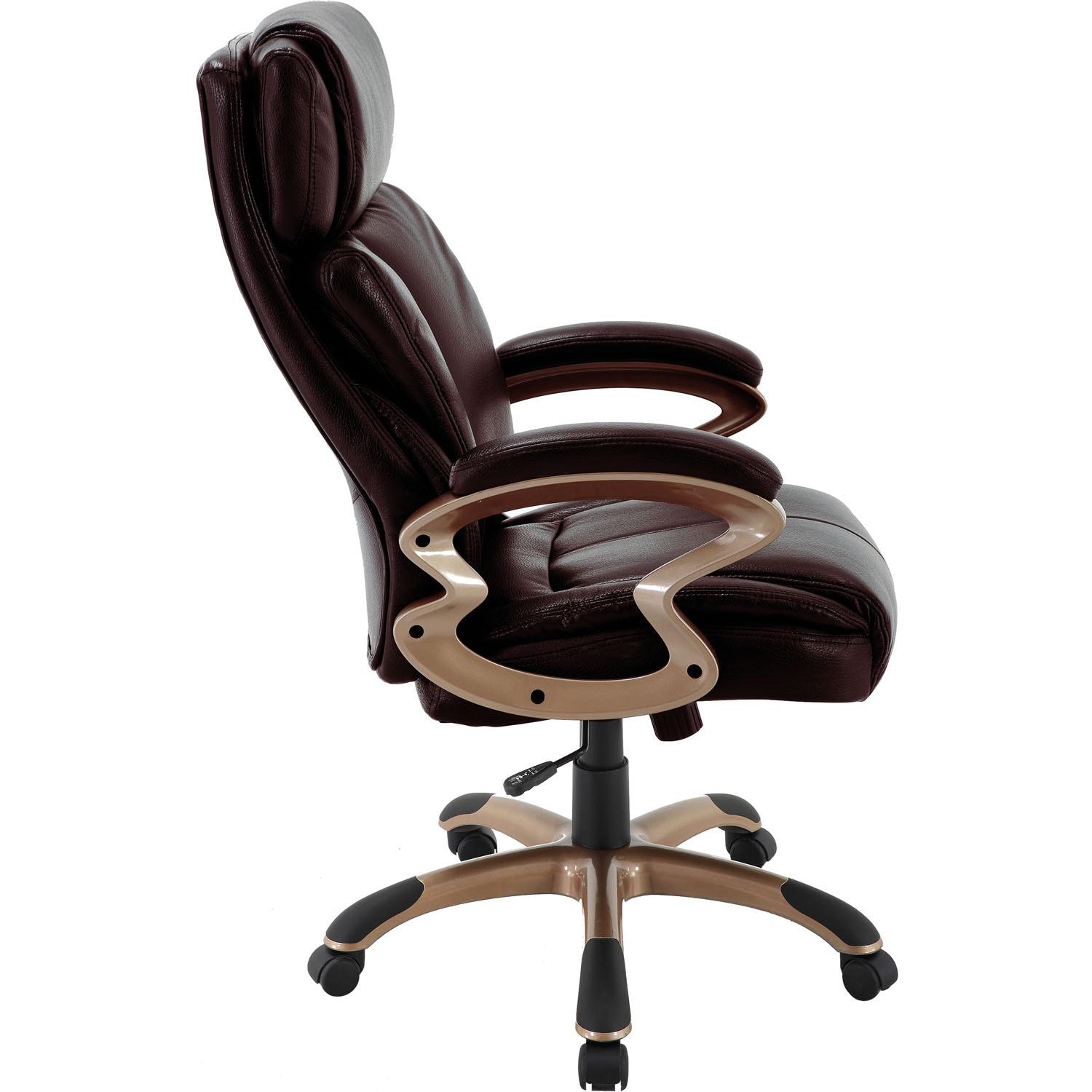 Hanover Atlas Executive Office Chair with Upholstered Faux-Leather Seat in Brown and Copper-Wheeled Base