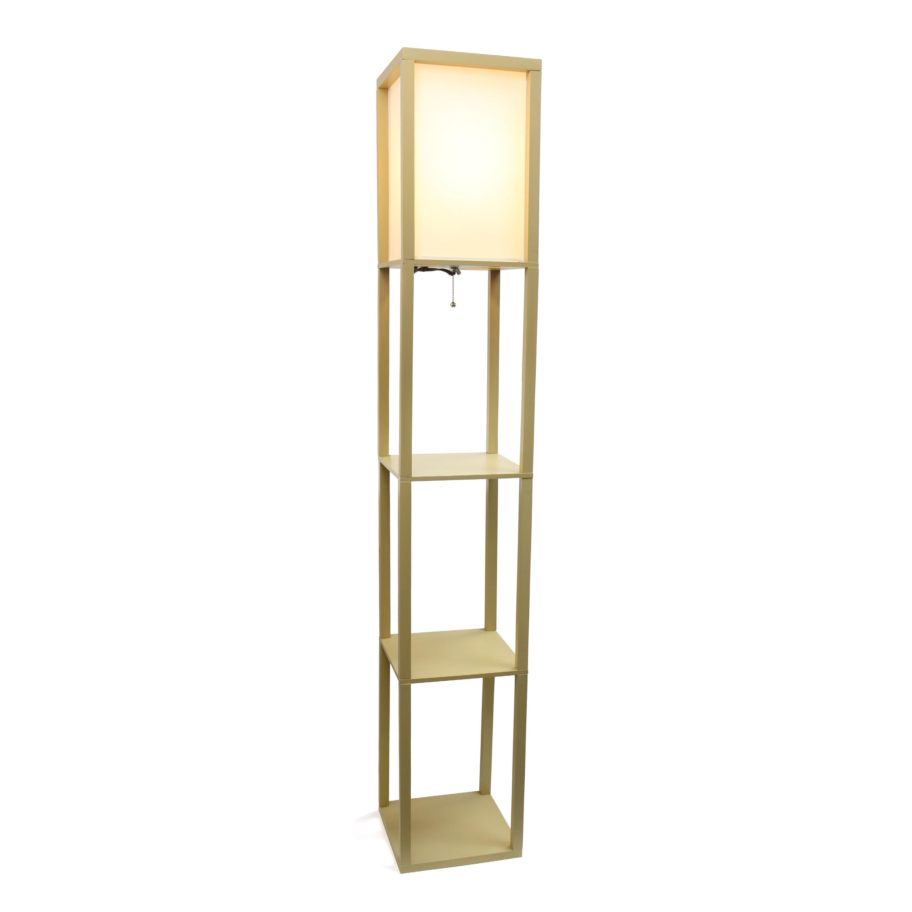 Lalia Home Column Shelf Floor Lamp with Linen Shade Tan : Modern ETL Listed MDF Storage Lighting