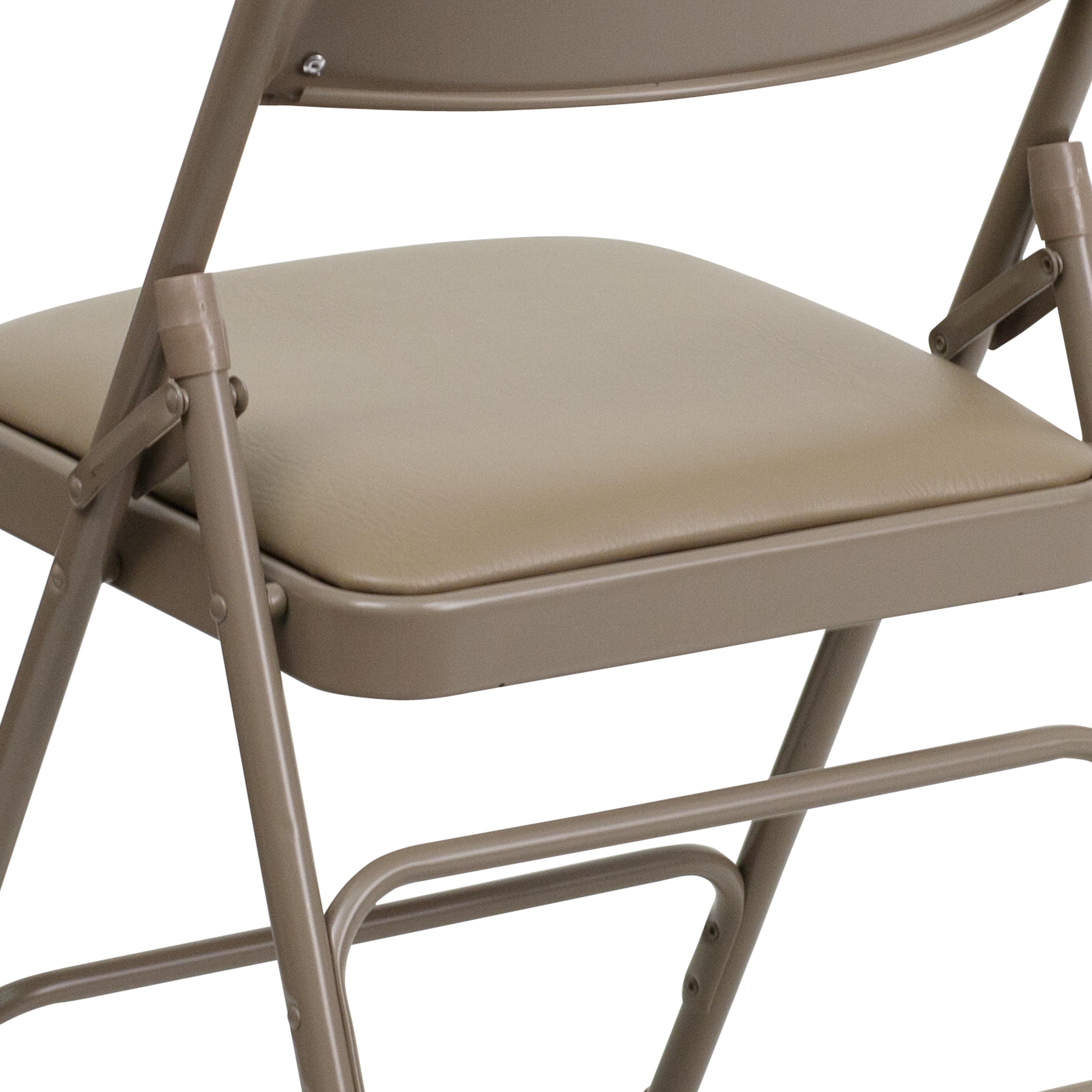 Flash Furniture 4 Pack HERCULES Series Curved Triple Braced & Double Hinged Beige Vinyl Metal Folding Chair