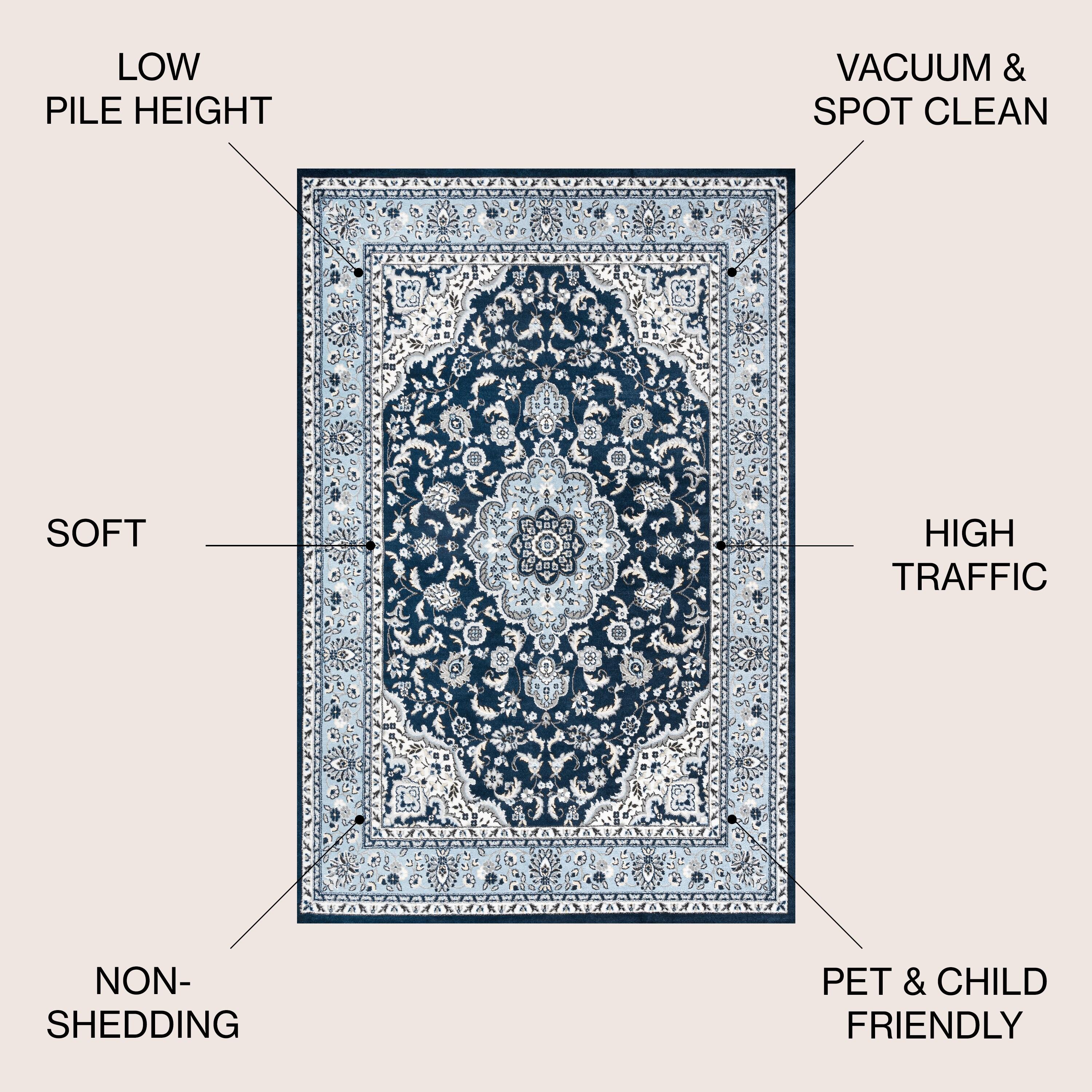 3'x 5' Palmette Modern Persian Floral Area Rug, Navy/Blue - JONATHAN Y