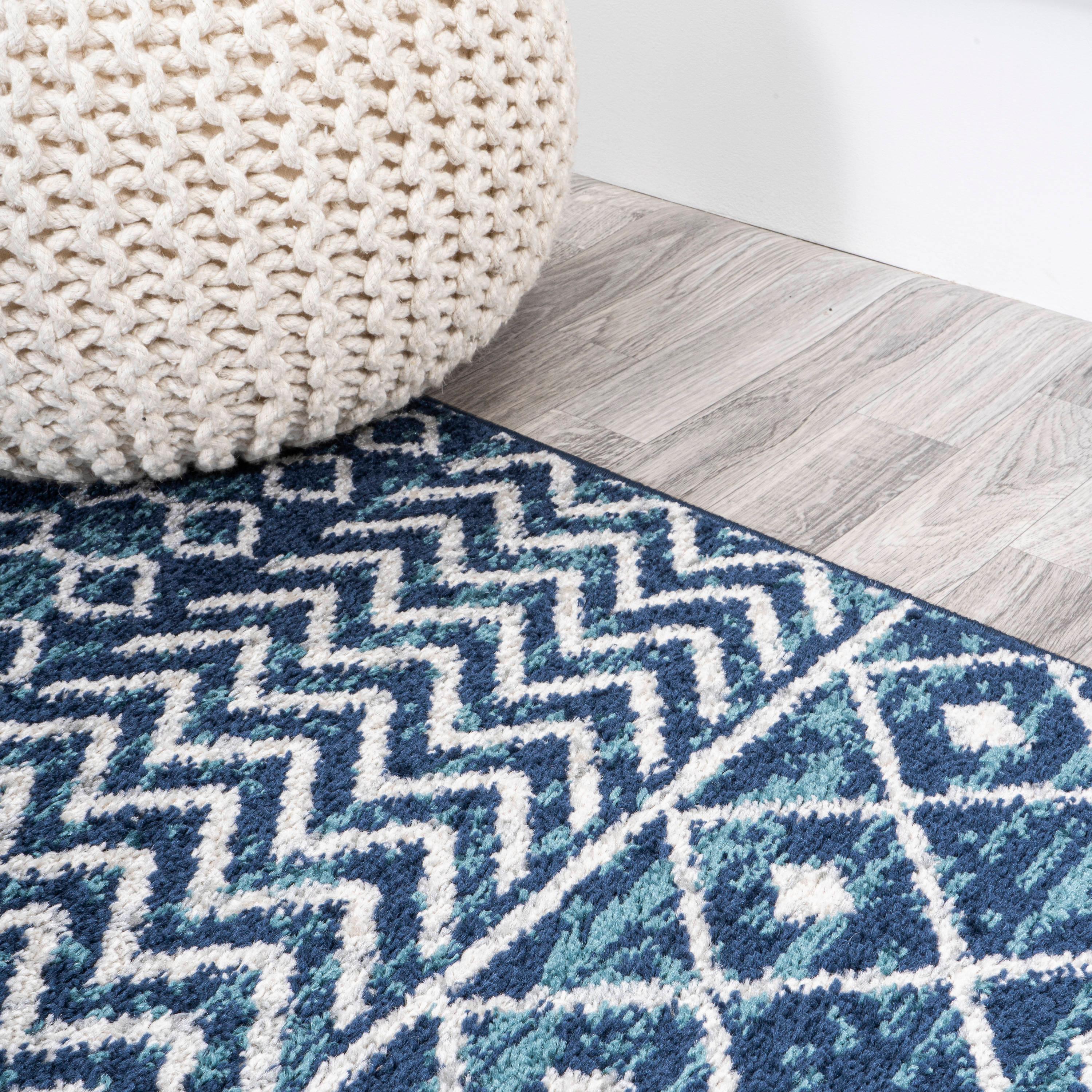 5' x 8' Arta Moroccan Vintage Geometric Rug Area Rug, Navy/Cream - JONATHAN Y