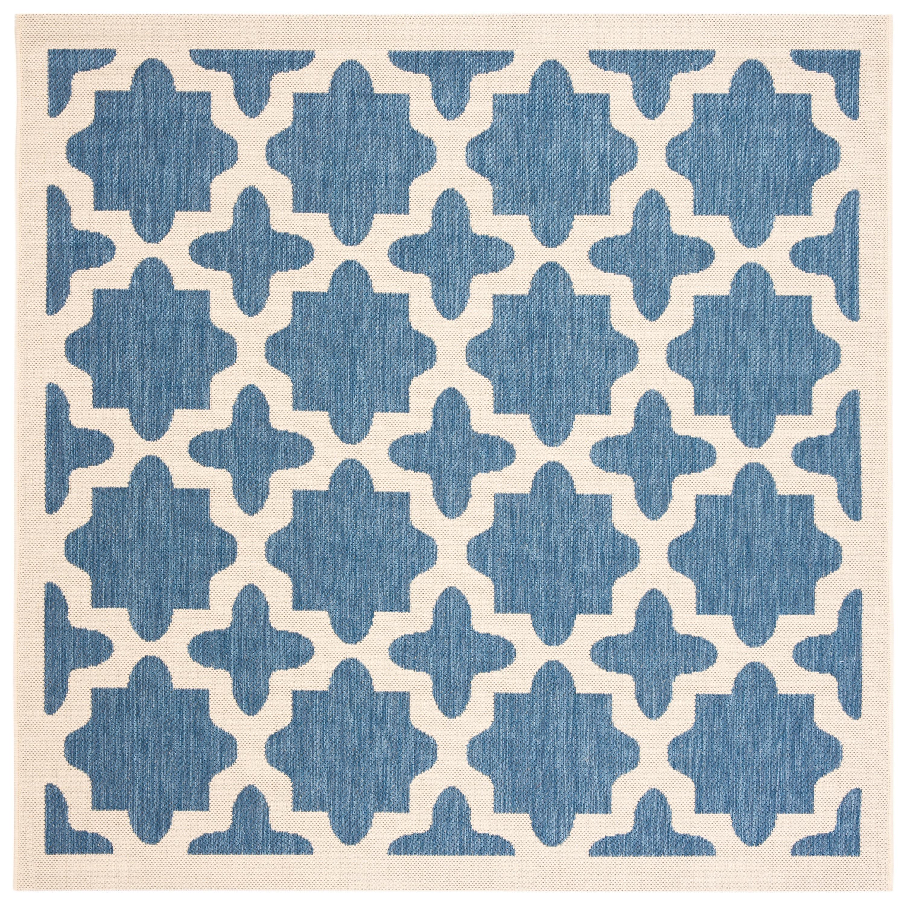 Courtyard CY6913 Power Loomed Indoor and Outdoor Area Rug - Blue/Beige - 5'3"x5'3" - Safavieh