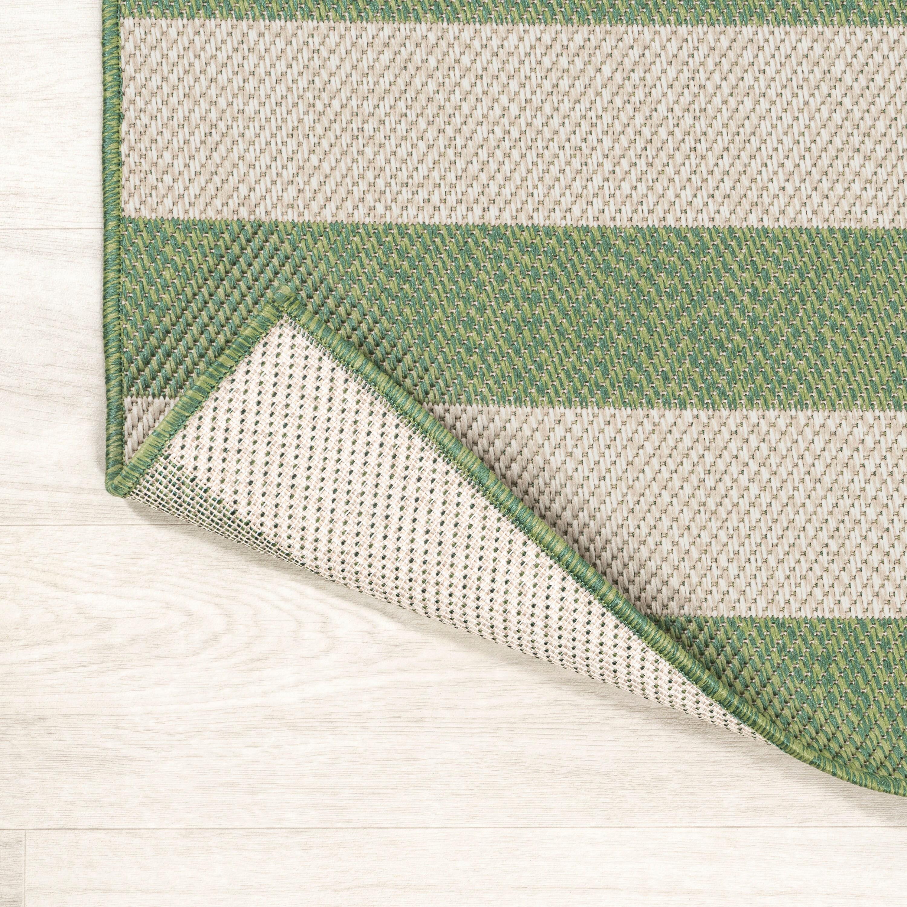 4' x 6' Negril Two-Tone Wide Stripe Indoor/Outdoor Area Rug, Green/Cream - JONATHAN Y