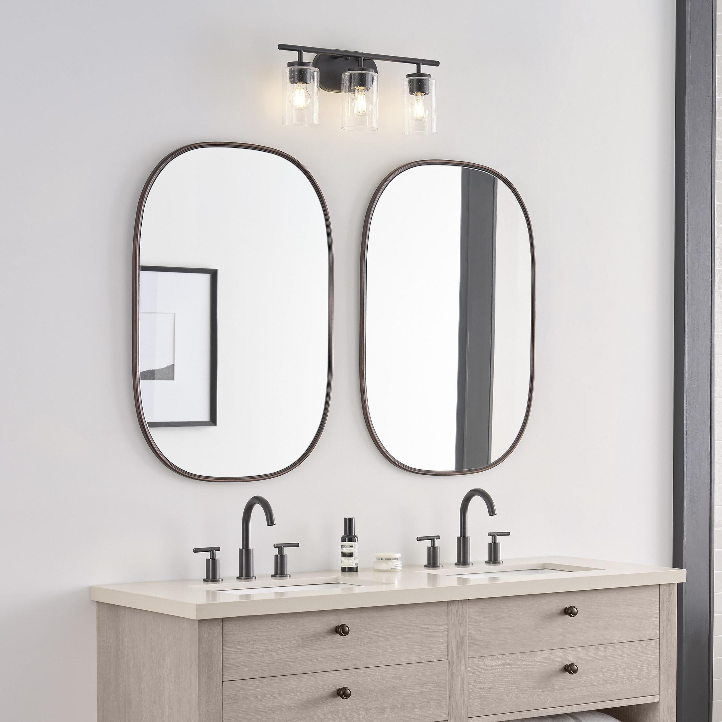 Oslo Bronze 3-Light Vanity Fixture with Clear Seeded Glass