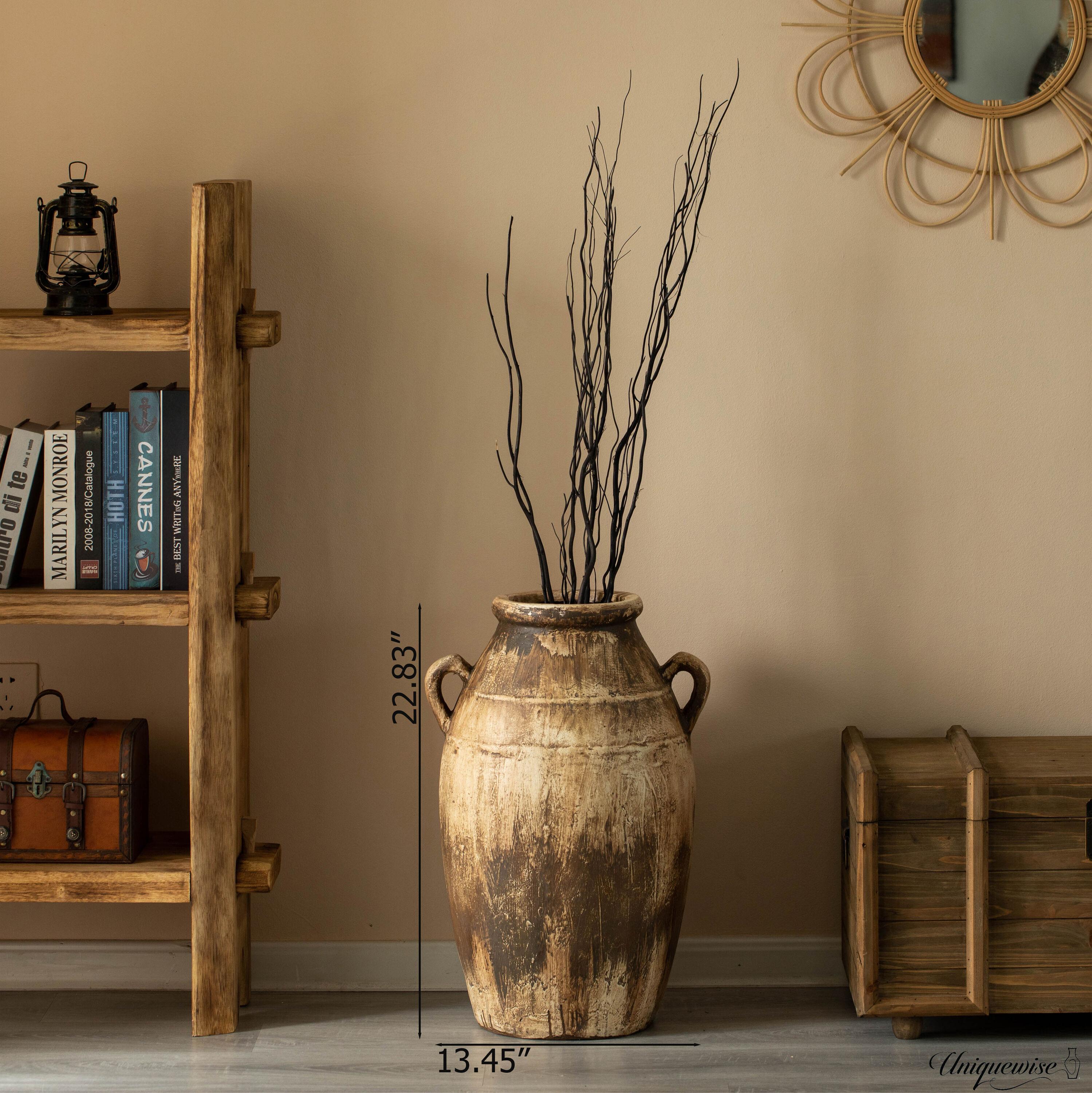 Uniquewise 23-Inch Brown Antique-Inspired Fiberglass Tall Floor Vase - Farmhouse Boho Decor for Living Rooms, Entryway Tables, and Wedding Tables