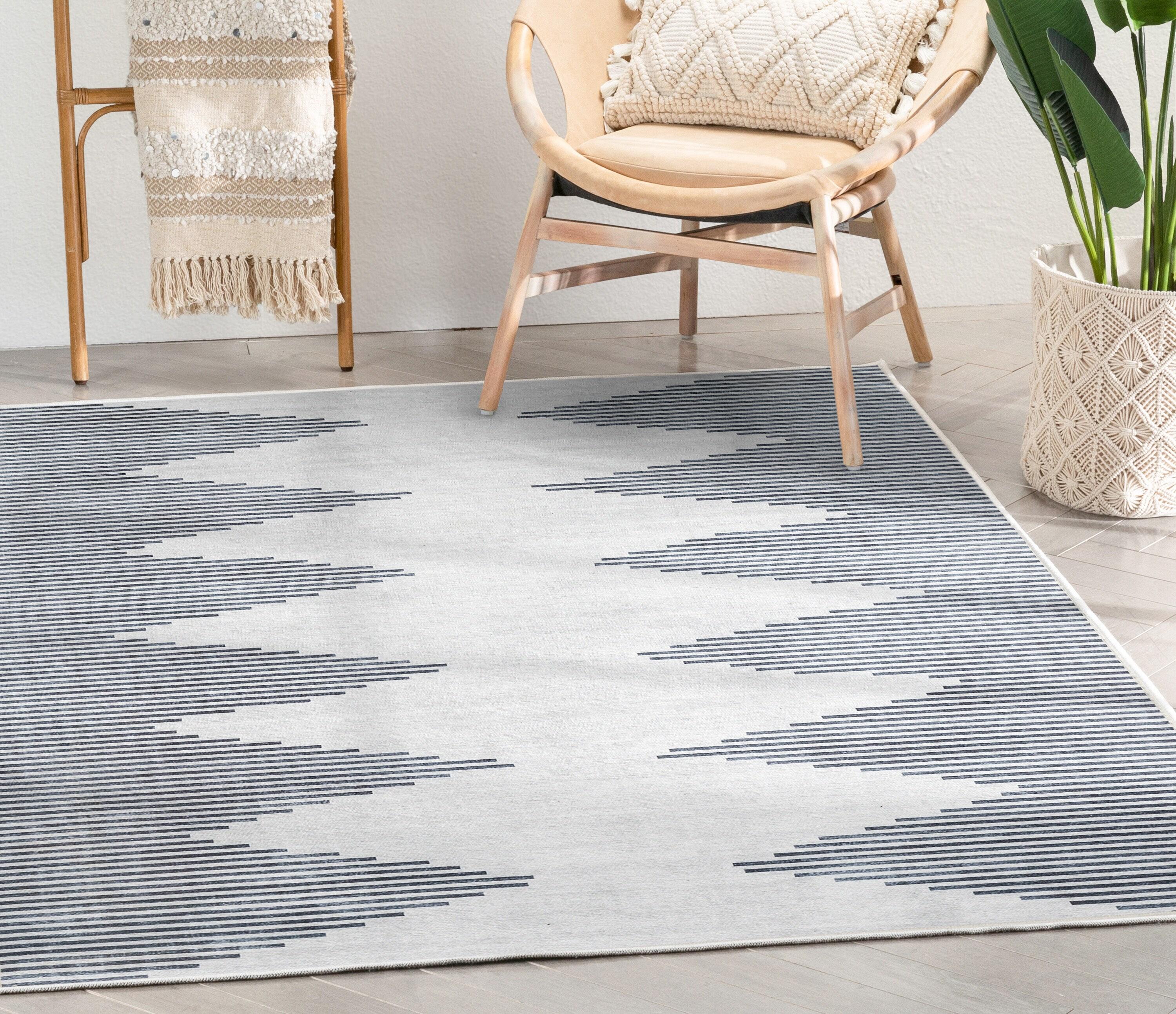 Trinx Kehr Bree Moroccan Diamond Stripes Ivory Grey Area Flat-Weave Rug