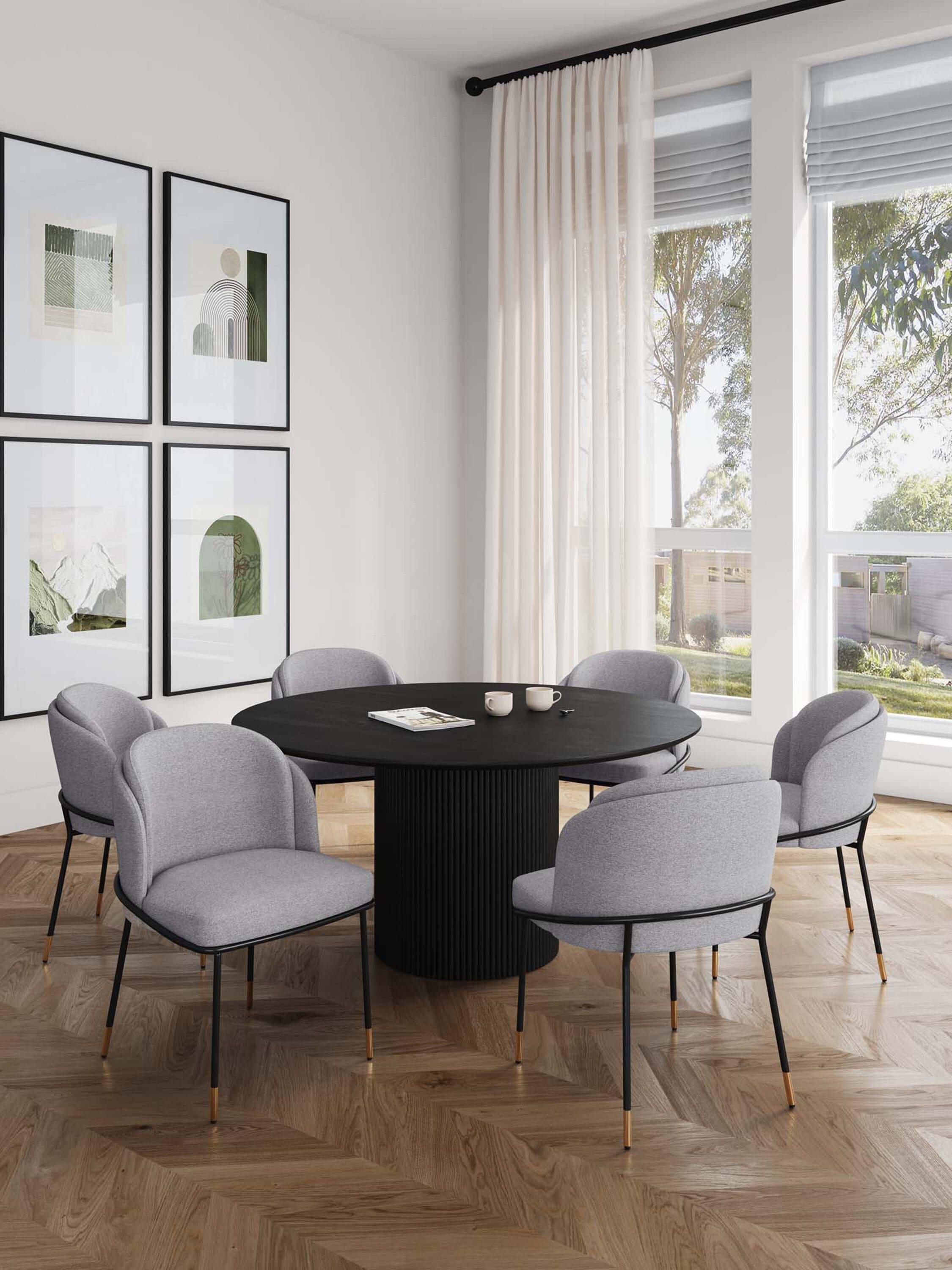 Manhattan Comfort 7pc 59.05" Hathaway and Flor Round Dining Set Black/Gray: Upholstered Chairs, Ash Wood Frame