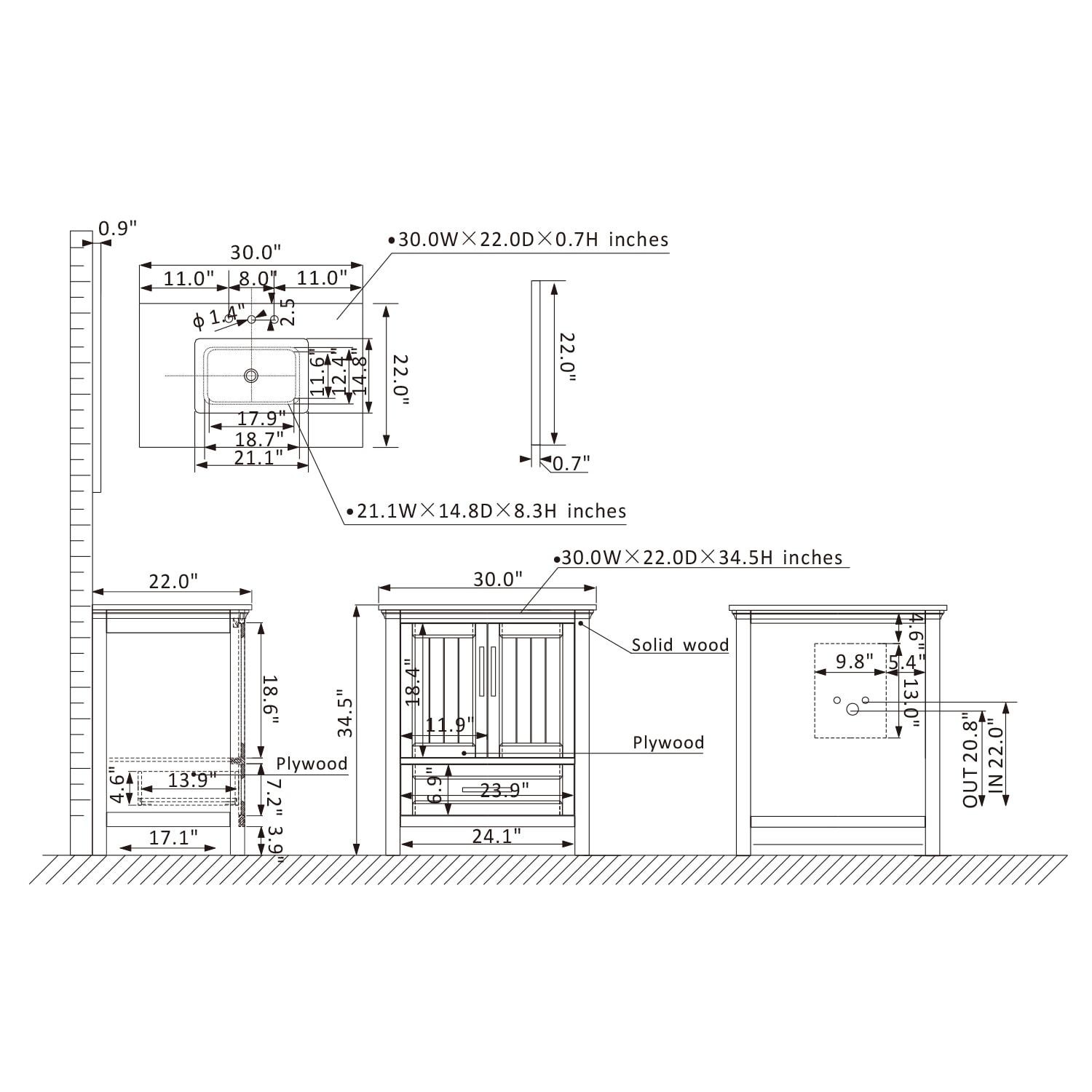 Isla 30" Single Bathroom Vanity Set in White and Carrara White Marble Countertop without Mirror
