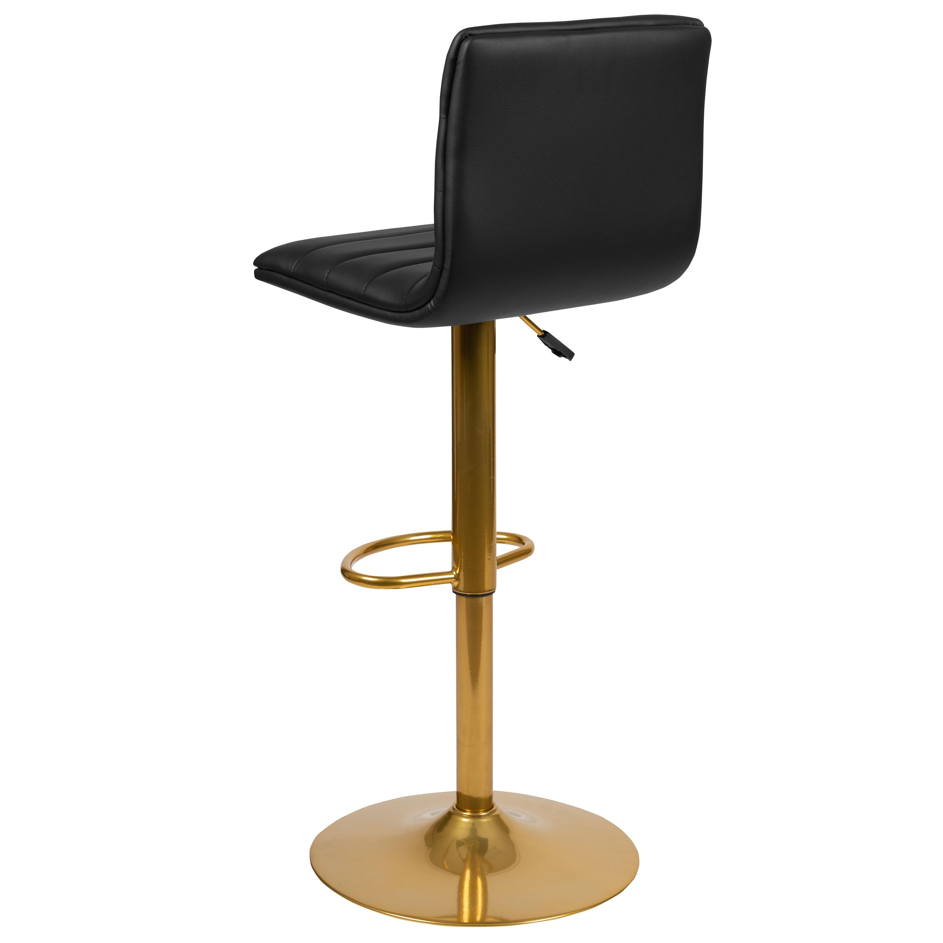 Flash Furniture Modern Black Vinyl Adjustable Bar Stool with Back, Counter Height Swivel Stool with Gold Pedestal Base, Set of 2