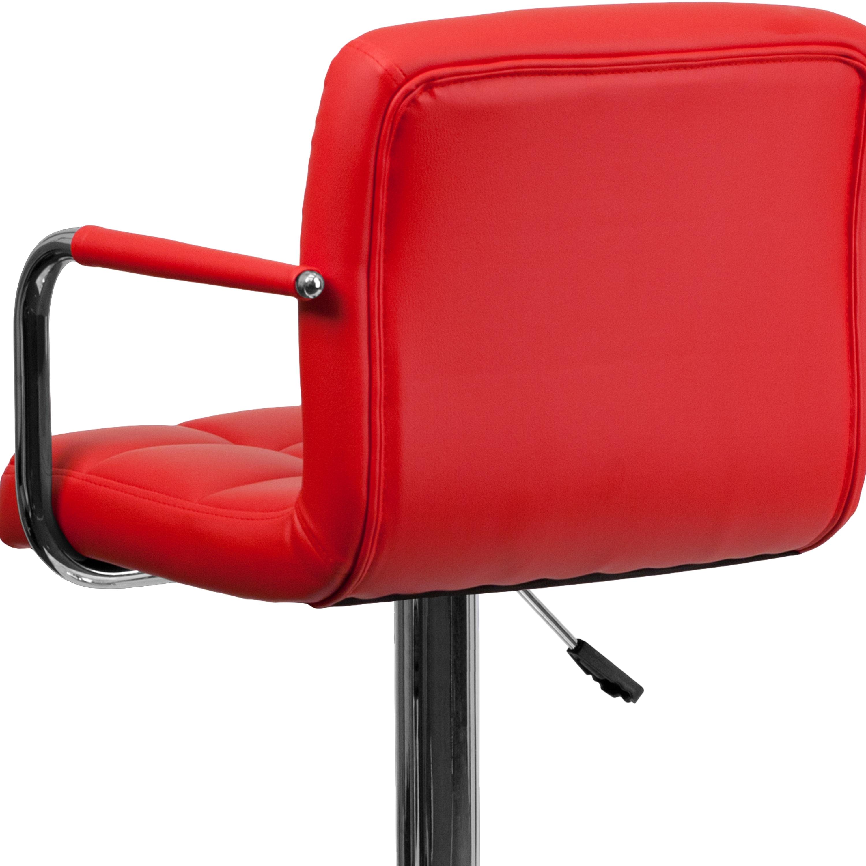 Flash Furniture Contemporary Quilted Vinyl Adjustable Height Barstool with Arms and Chrome Base