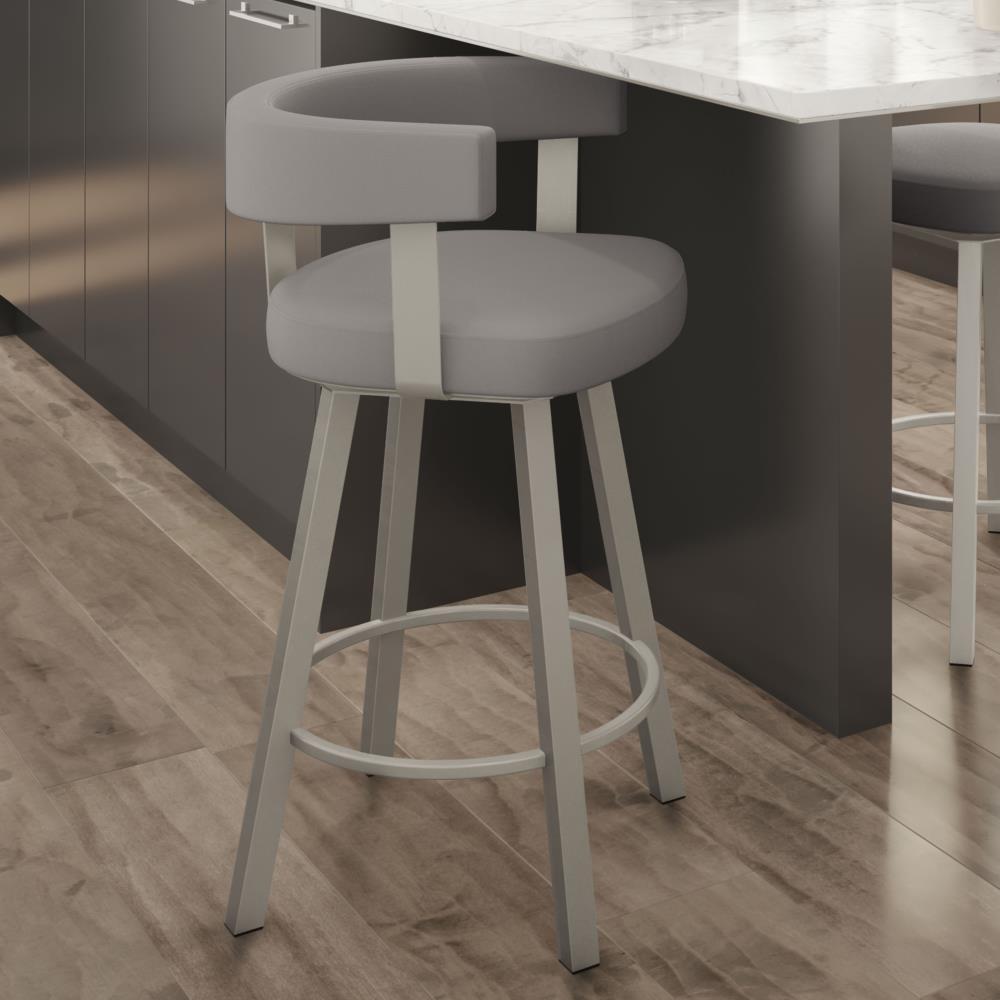 Amisco Parker 26 In. Swivel Counter Stool - Grey White Polyester / Black Metal