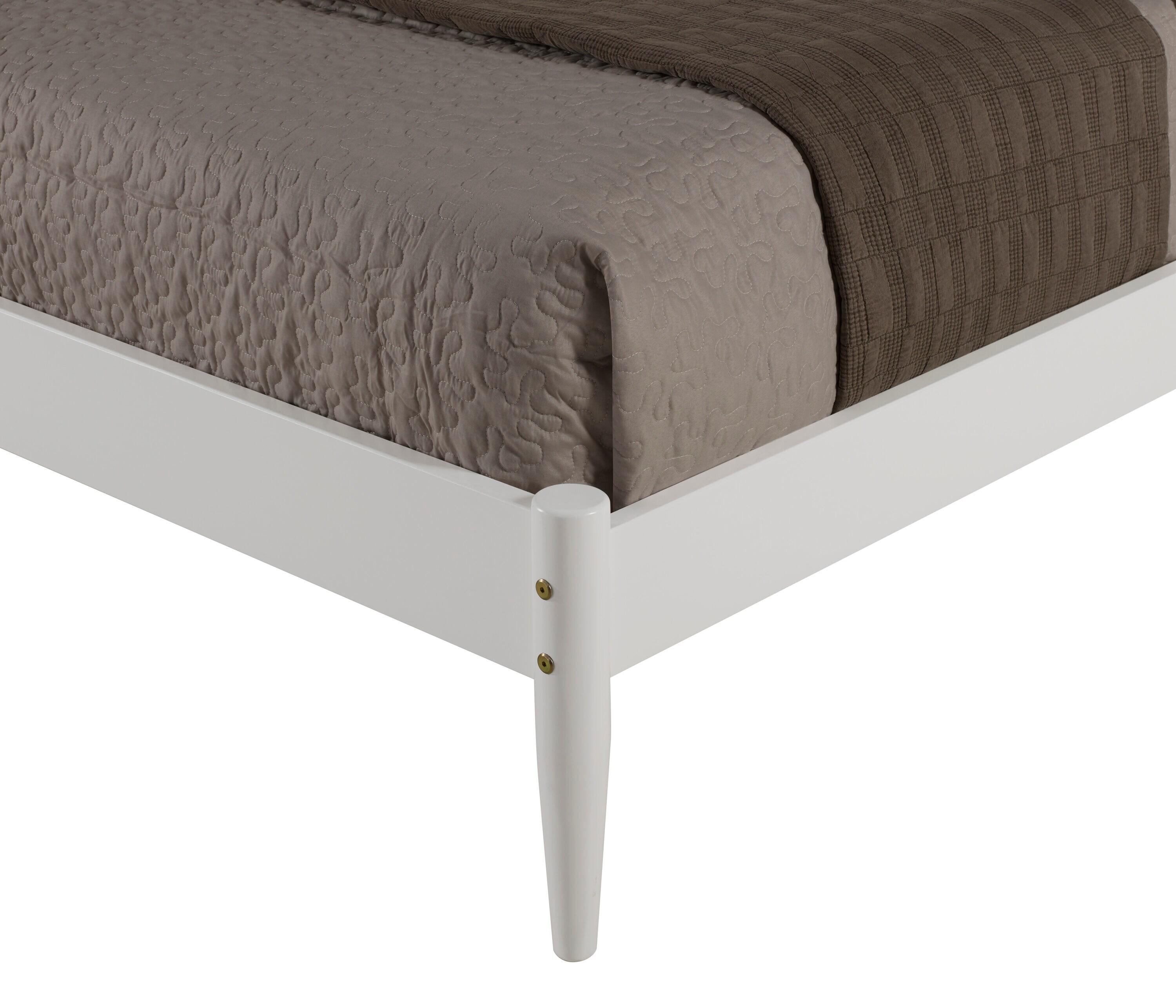 Camaflexi Mid Century Platform Bed Wood Panel Bed Frame with Headboard, Queen, White